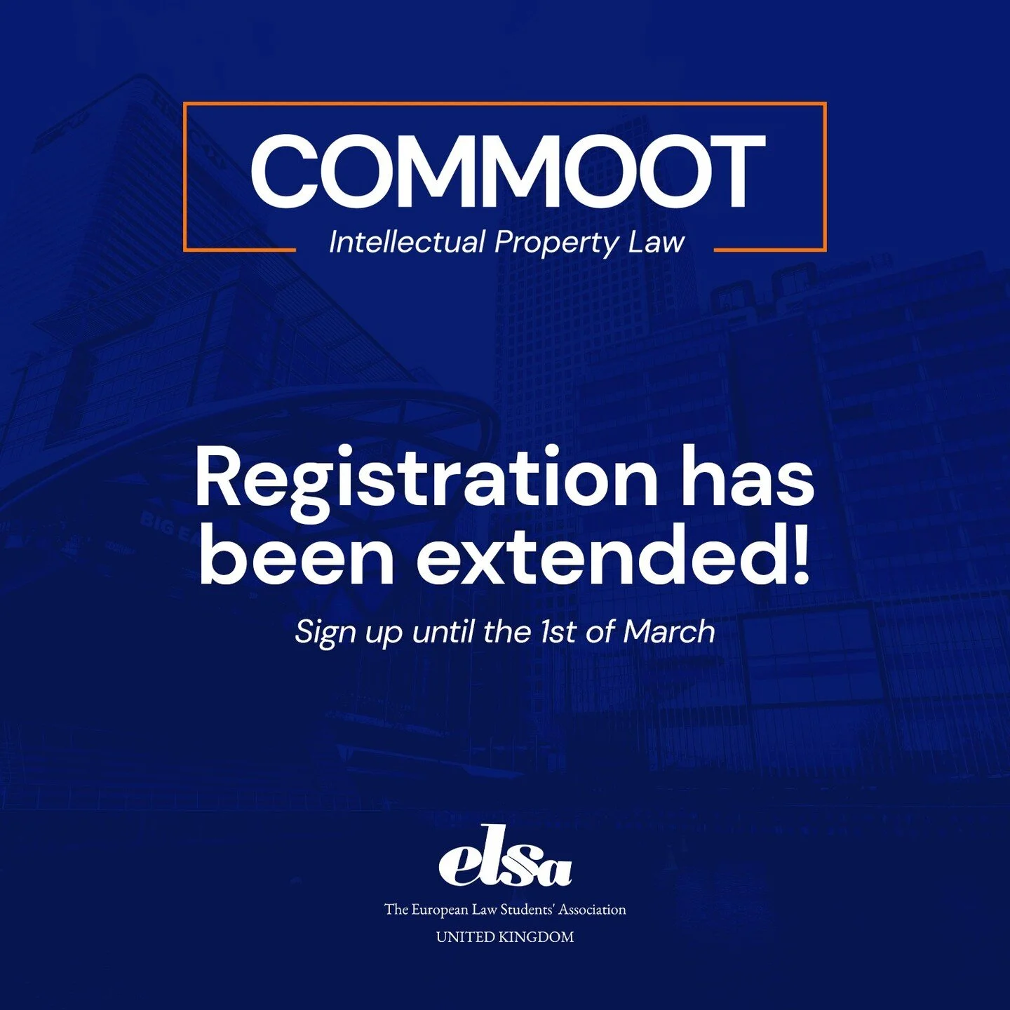 Due to popular demand, the registrations for COMMOOT have been extended! Compete with fellow law students in our national moot court competition on Intellectual Property.

Registration is available in our COMMOOT highlight on our profile.
It closes o