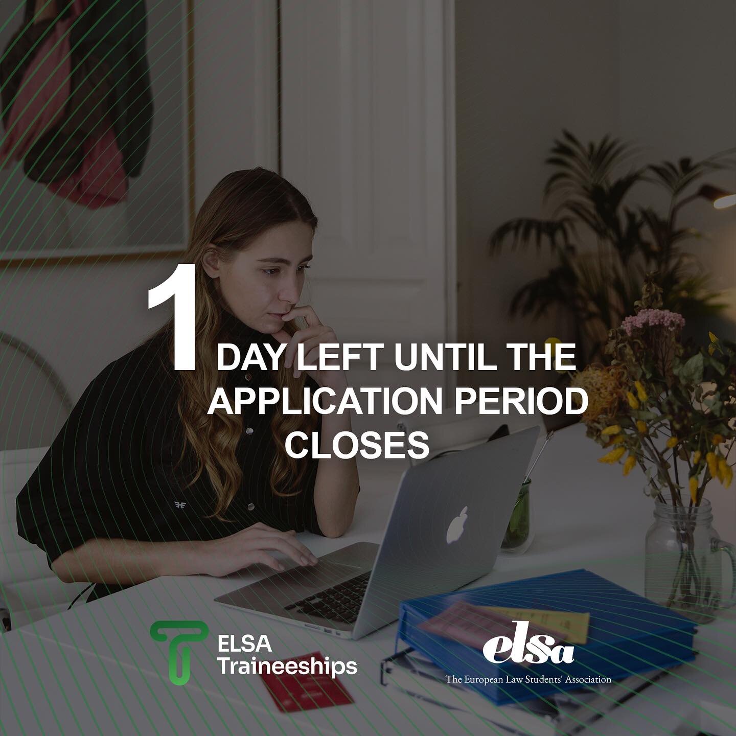 1 day left to apply for ELSA Traineeships! Don't miss the opportunity to work abroad and start your career right.

Find all the available opportunities at traineeships.elsa.org