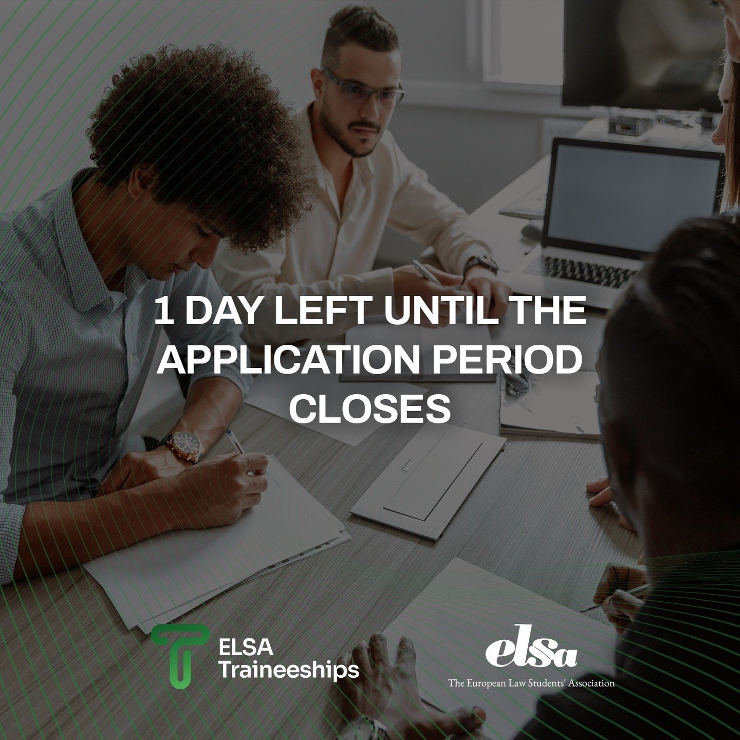 Only one day left to secure the legal work experience that will kick-start your career! 

Apply for an ELSA Traineeship before the deadline.

Prepare your CV and Motivation Letters and apply at traineeships.elsa.org until 22:59, 3rd May.