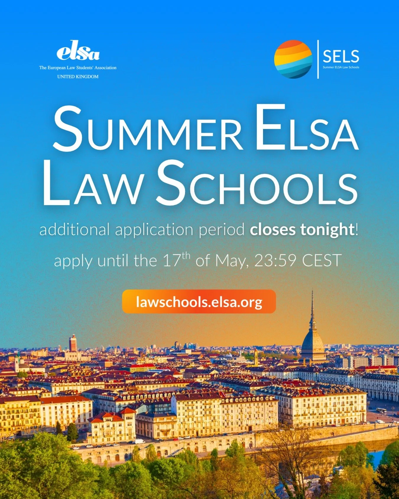 LAST CHANCE TO CHANGE YOUR SUMMER! The SELS Additional Applications are CLOSING TONIGHT!

Still looking for your perfect summer experience? There&rsquo;s still time - 18 Summer ELSA Law Schools are waiting for you!

Take part in a unique internationa