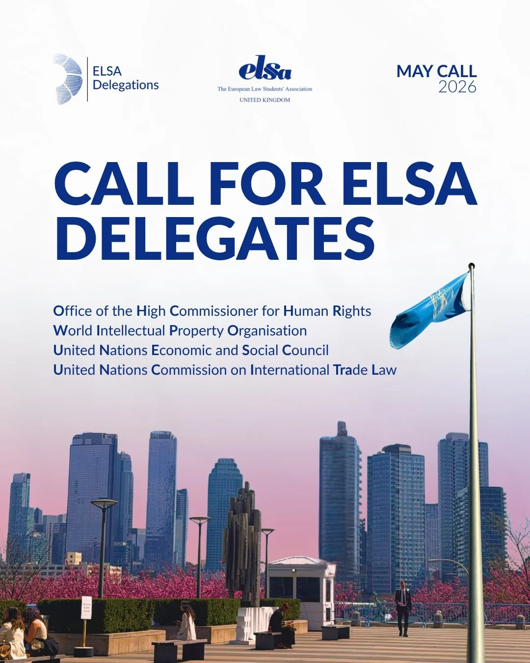 Interested in international law and global affairs? Take the opportunity to experience international diplomacy with ELSA.

The May Call for ELSA Delegations is now open. Participate in international forums, contribute to important discussions, and re