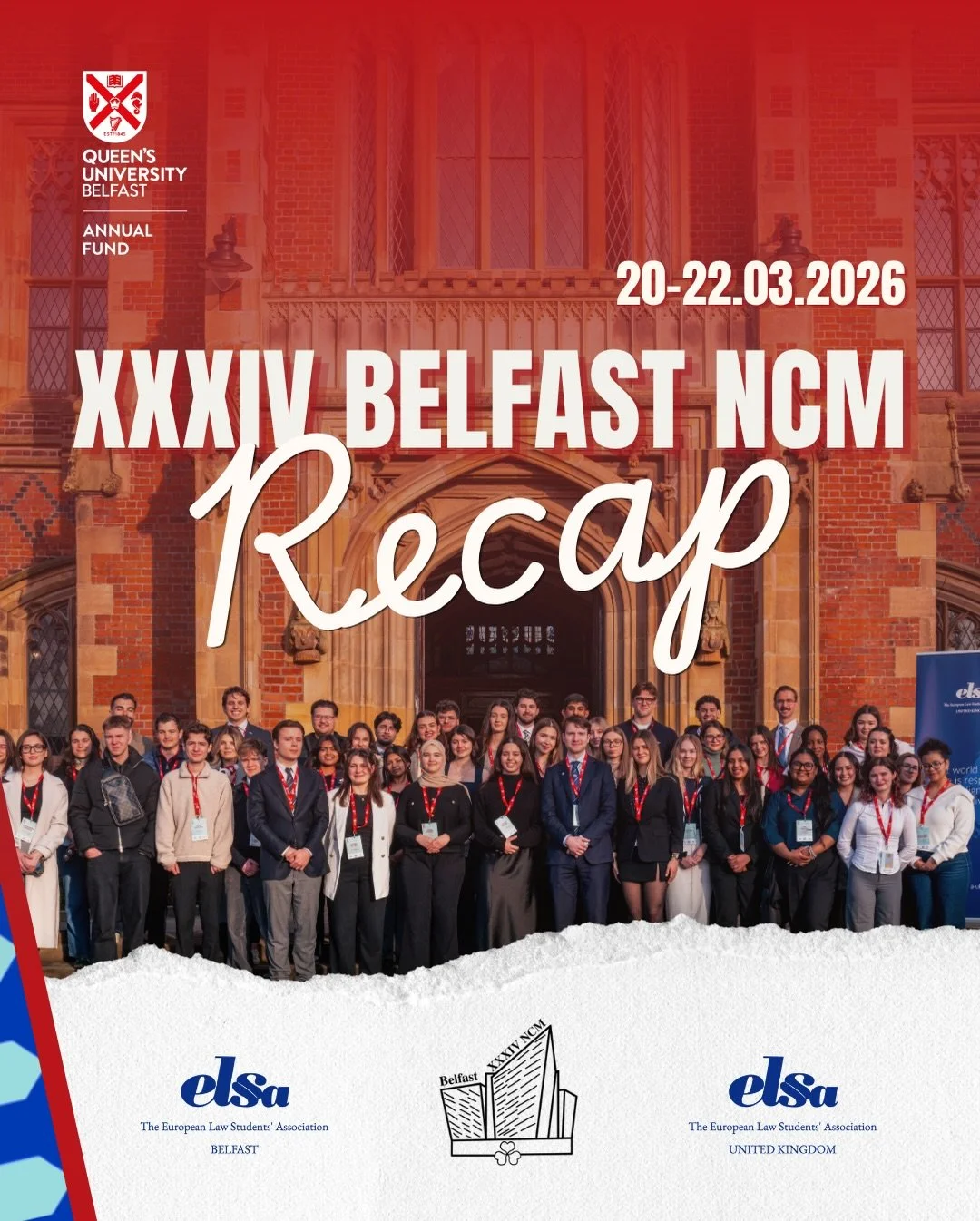 ▫️Recap of the XXXIV Belfast NCM ▫️

From the 20th to the 22nd of March 2026, the ELSA UK Network gathered in Belfast, Northern Ireland for the 34th NCM; a key moment for ELSA UK&rsquo;s decision-making.

On the day of the pre-NCM programme, delegate