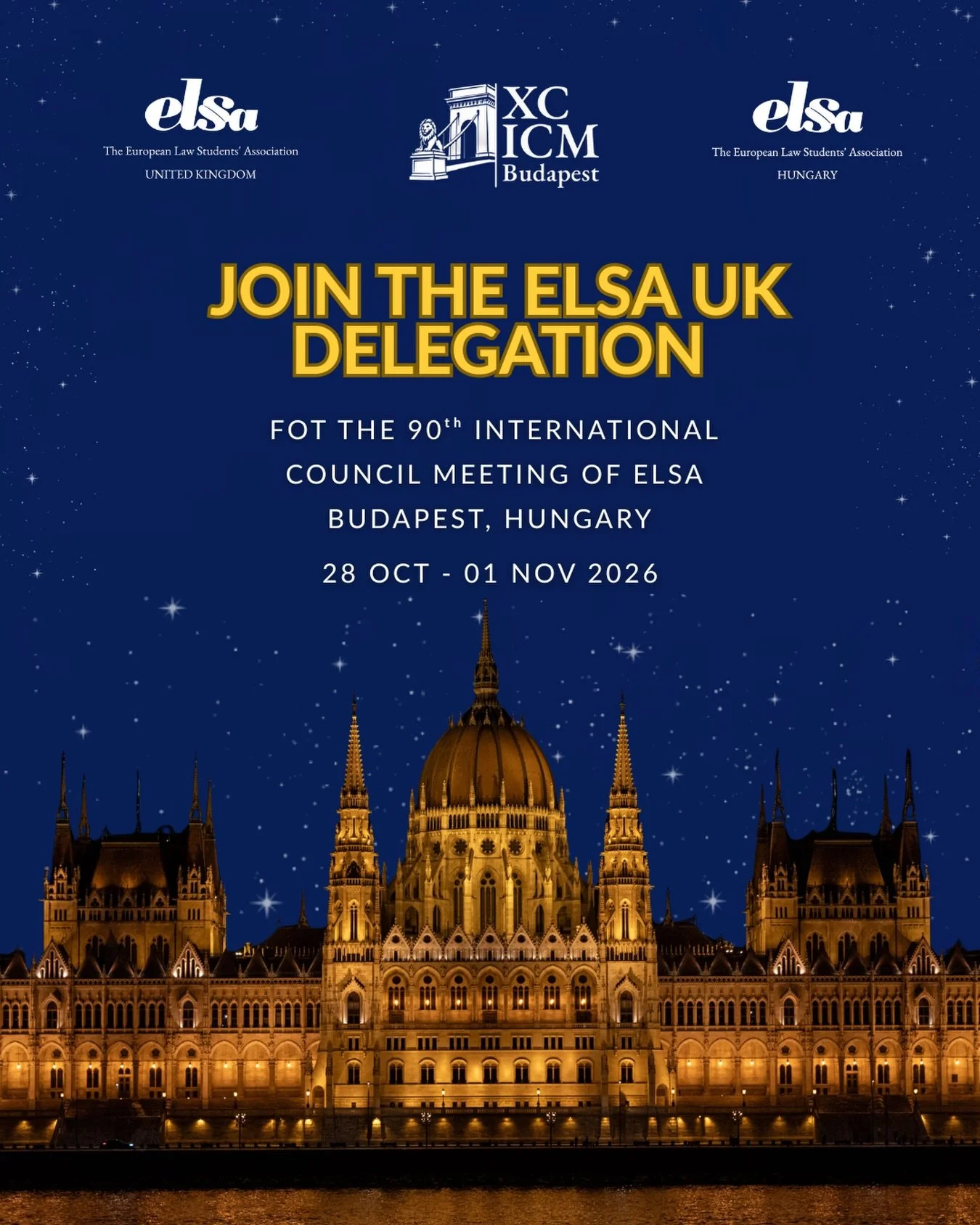 🌍 Ever wondered what an ICM is really like?

✨ Applications are officially open to join the ELSA UK Delegation! ✨

From 28 October &ndash; 1 November 2026, ELSA members from across Europe will come together in Budapest 🇭🇺 for five days of discussi