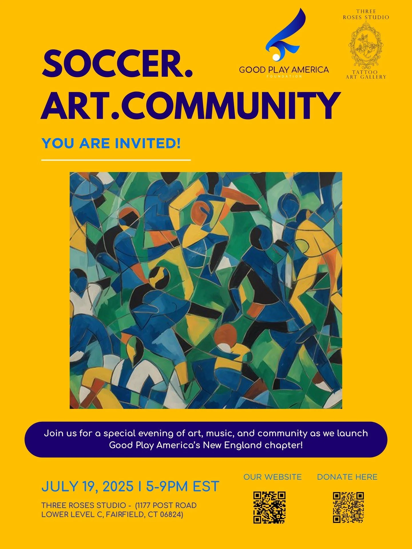 We are thrilled to announce the launch of Good Play America&rsquo;s New England chapter on Saturday, July 19 at the Three Roses Studio in Fairfield, Connecticut.

This new chapter allow us to expand our reach and connect with more communities on both