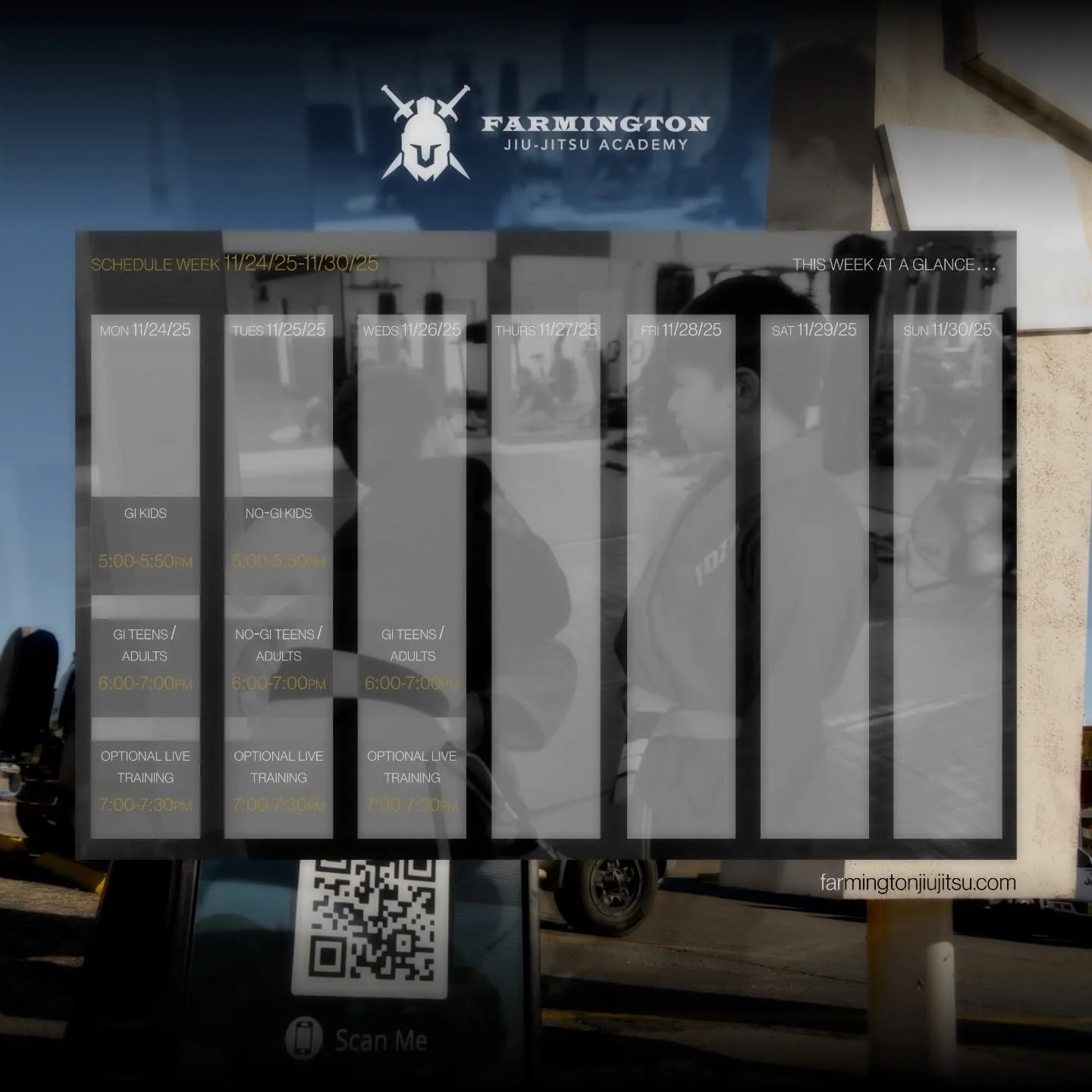 This week&rsquo;s schedule at FJJA. Have a fun, and hopefully safe Thanksgiving week! 🦃 Sign up today at farmingtonjiujitsu.com! 🥋 #bjj #farmingtonnm #newmexico #thanksgiving