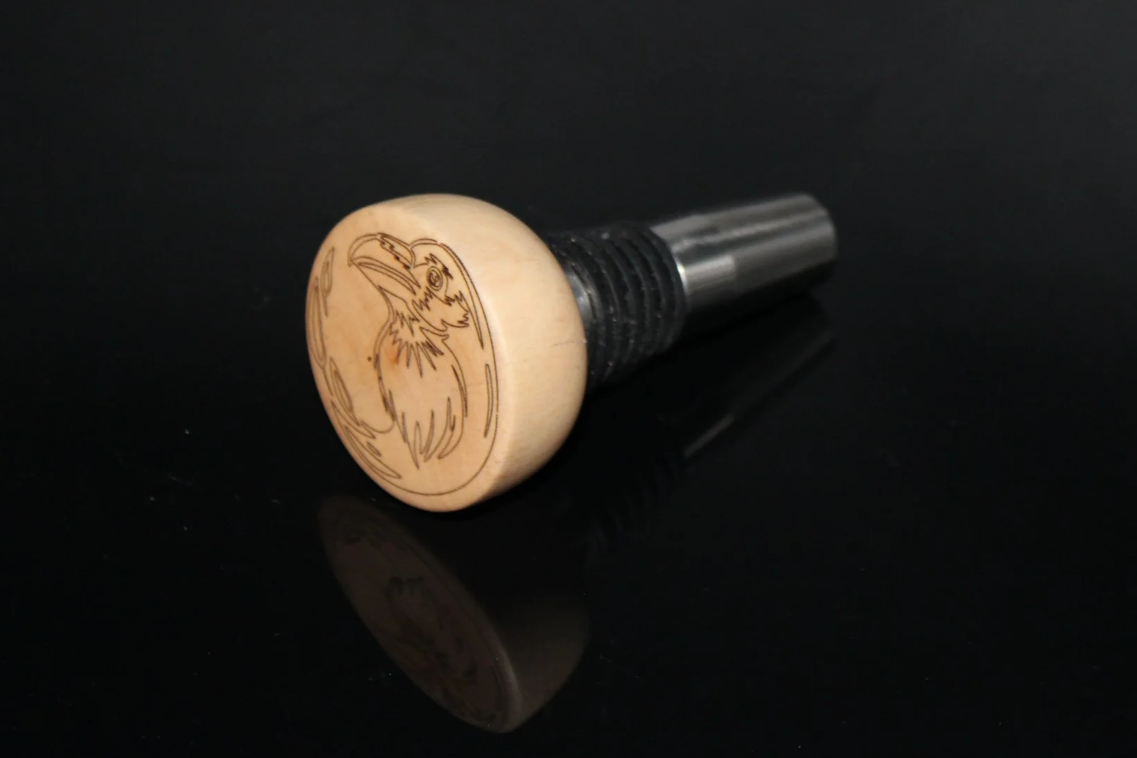 Chestnut and Chrome Bottle Stopper - Raven