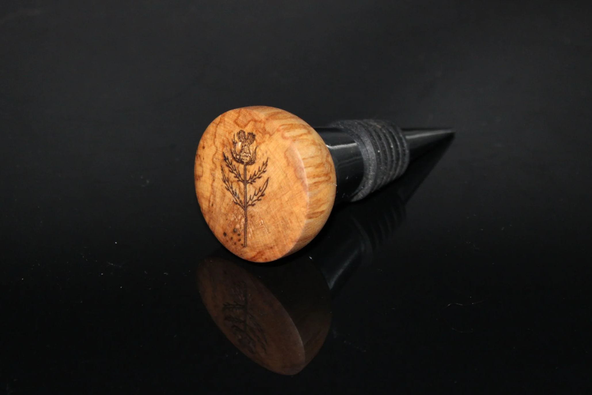 Birch and Chrome Bottle Stopper - Scottish Thistle