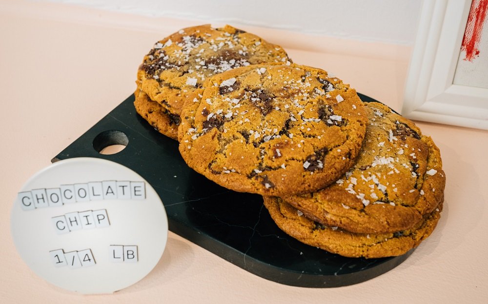 stack of quarter pounder salted chocolate chip cookies