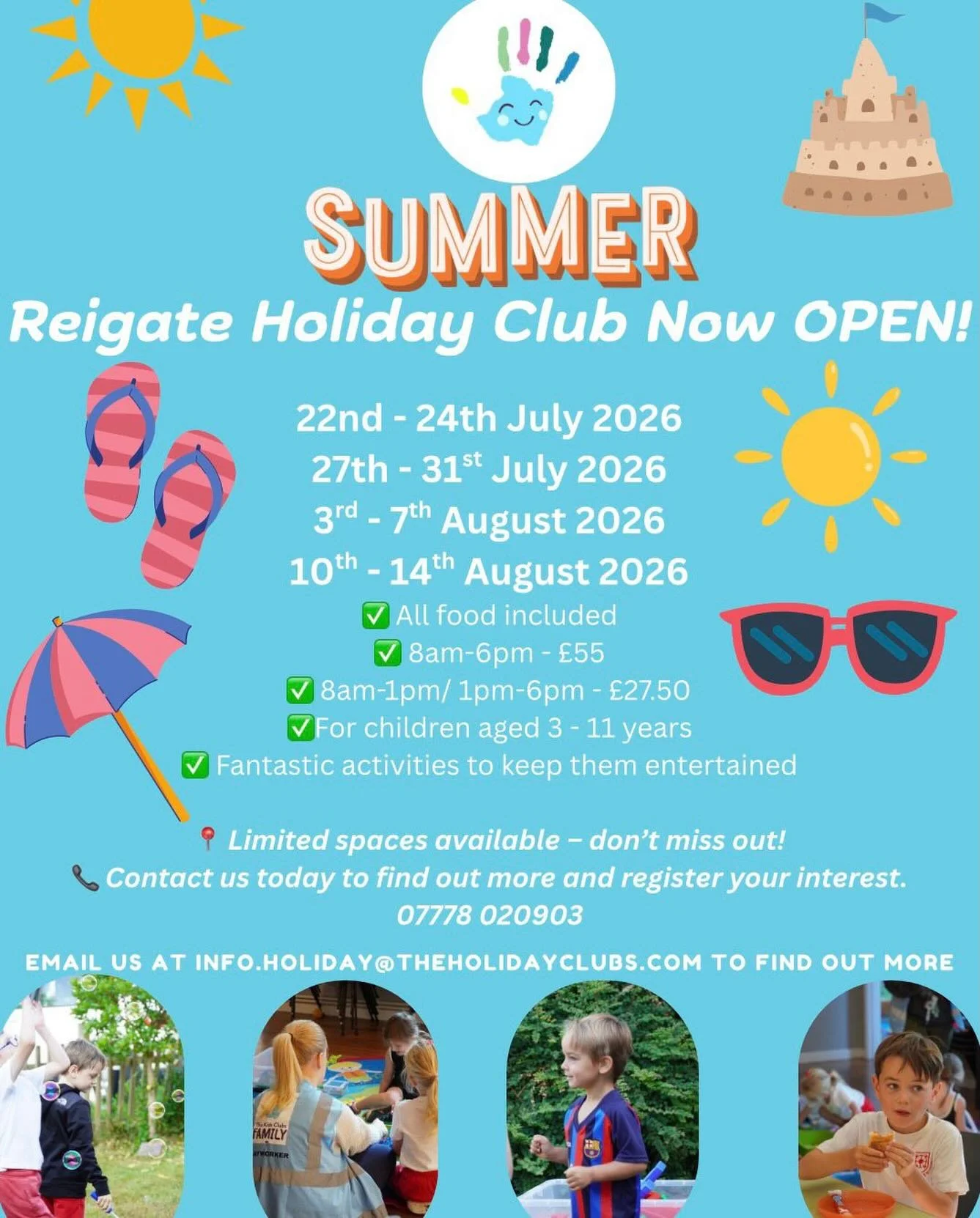 ☀️ Summer Holiday Club &ndash; Book Early! ☀️

Let us help make the summer holidays easier for you and fun for the children!

Our Summer Holiday Club offers a safe, exciting and welcoming environment where children can enjoy a variety of activities, 