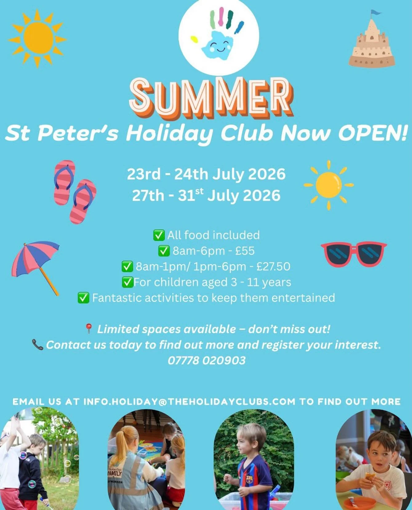 ☀️ Summer Holiday Club at St Peter&rsquo;s &ndash; Local Families ☀️

We&rsquo;re excited to be offering Summer Holiday Club sessions at our St Peter&rsquo;s setting this year!

And for the weeks when sessions aren&rsquo;t running at St Peter&rsquo;s