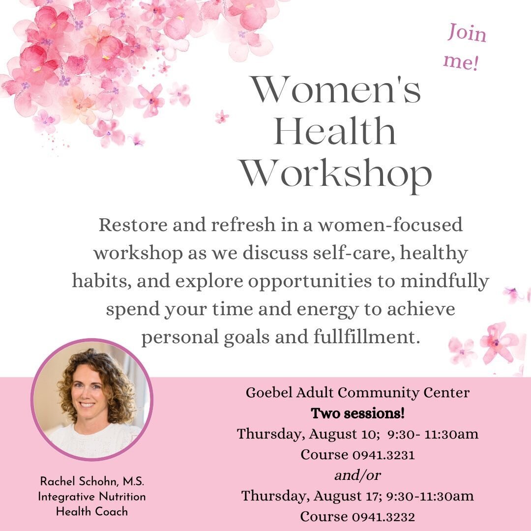 Local? Join me in August for a Women&rsquo;s Health Workshop where we&rsquo;ll engage in discussions about self care, healthy habits and explore ways to help you create sustainable changes to live your healthiest lifestyle!