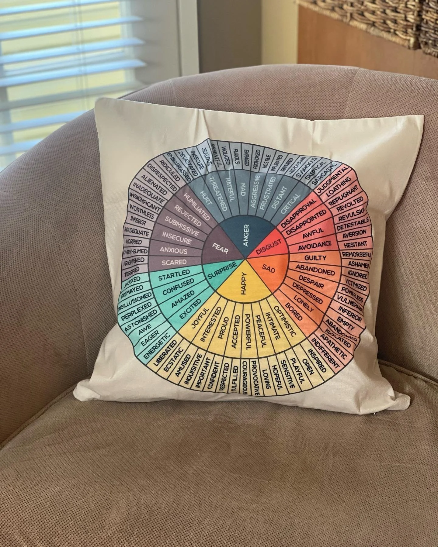 Obsessed with my new office pillow! Come see me to talk about all the feelings!
.
.
.
#therapyiscool #feelingswheel #feelings