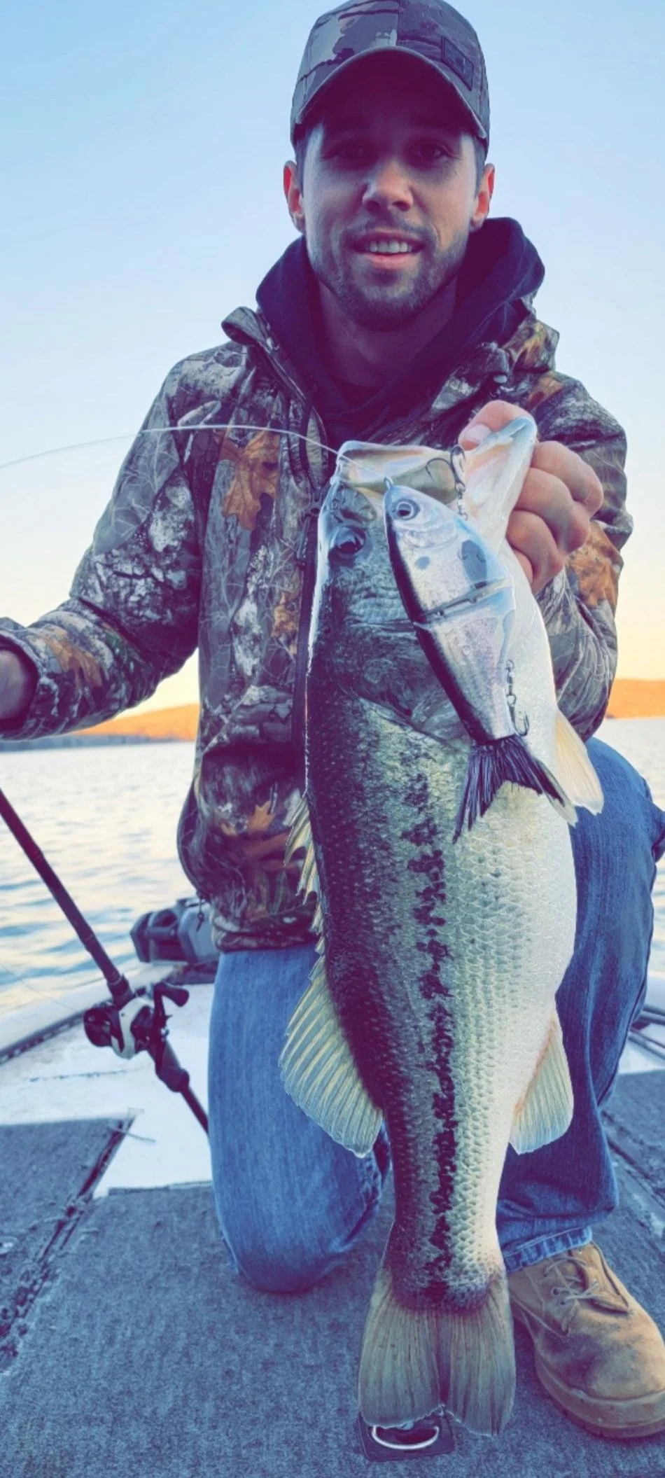 Person holding a large fish on a boat