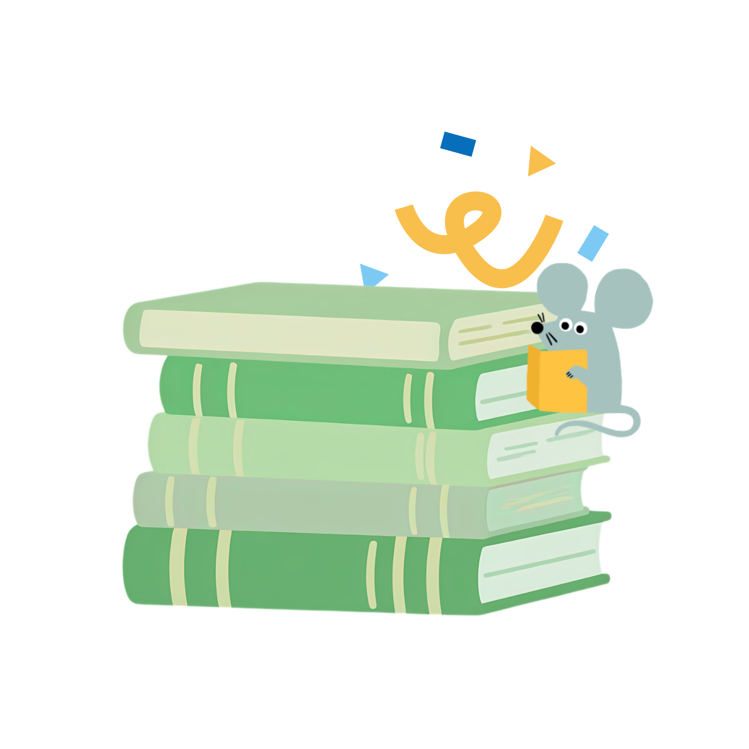 Illustration of a school librarian helping children borrow books from their school library.