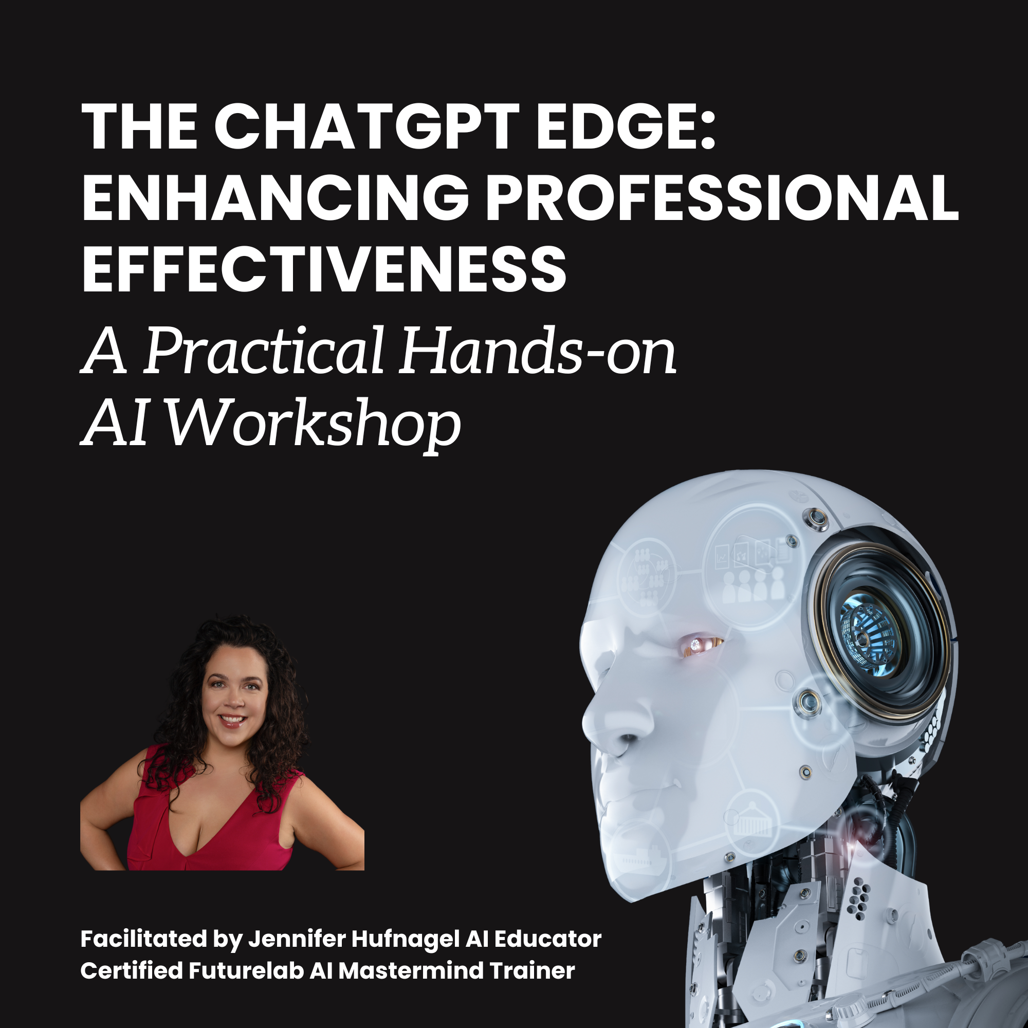 The ChatGPT Edge:  Enhancing Professional Effectiveness women with Brunette hair and a robot