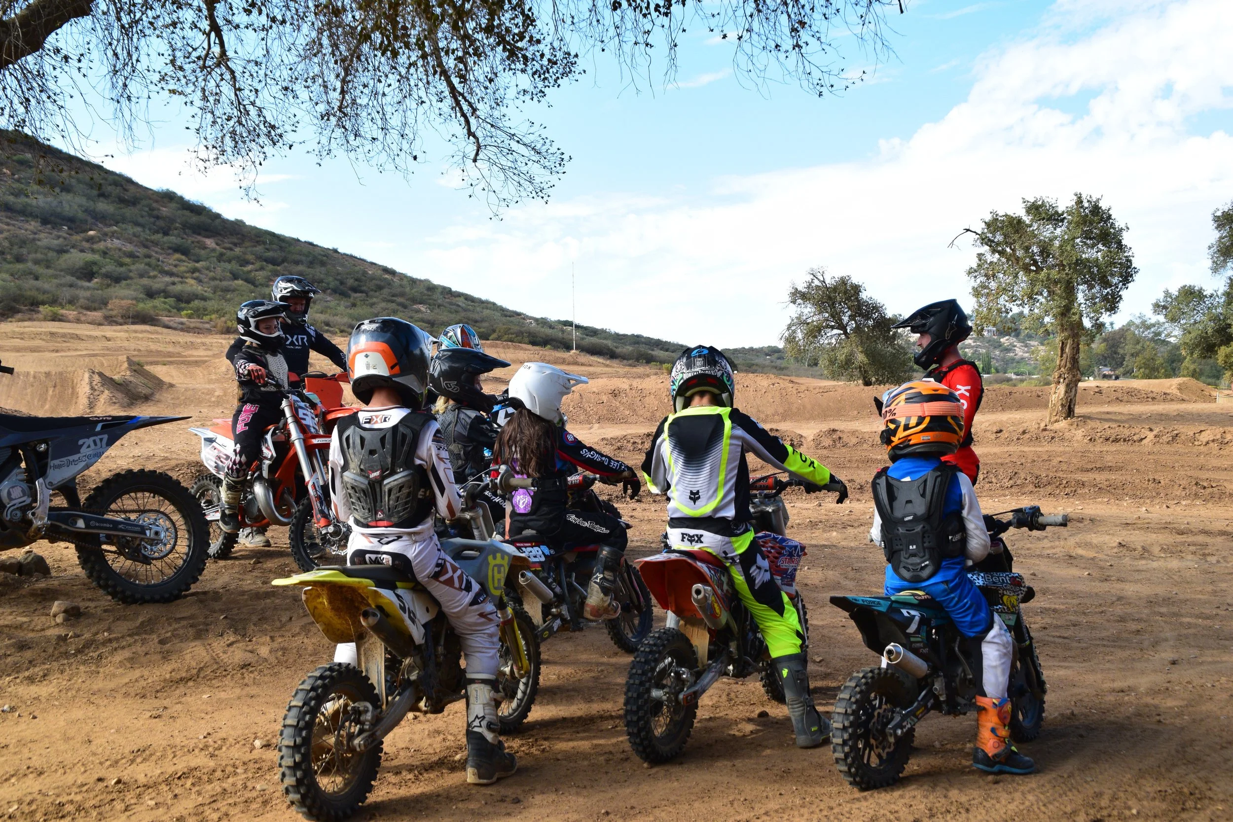 Forge MX motocross camp riders lined up at Barona Oaks for coaching