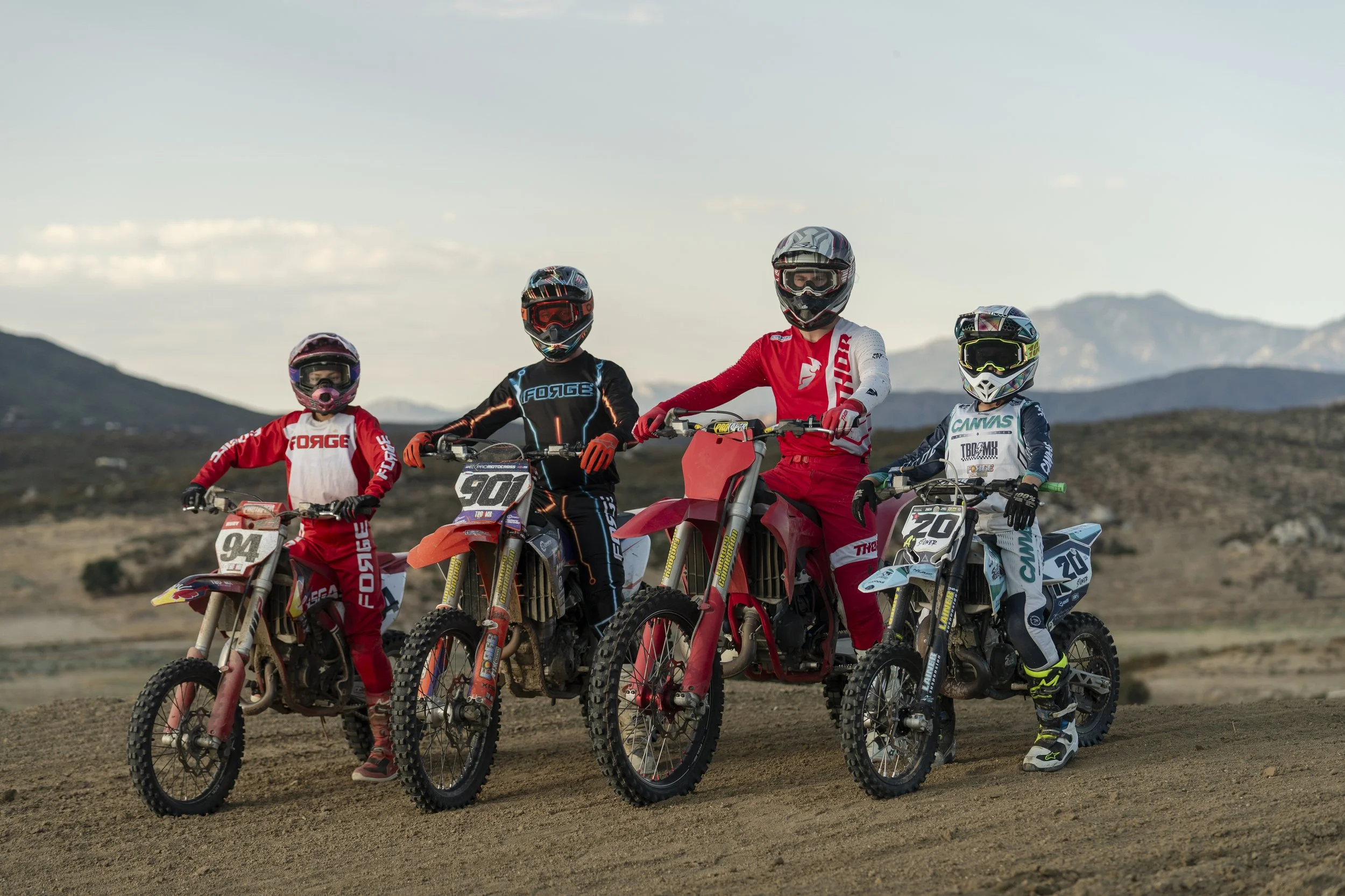 Forge MX youth motocross camp riders lined up safely for coaching