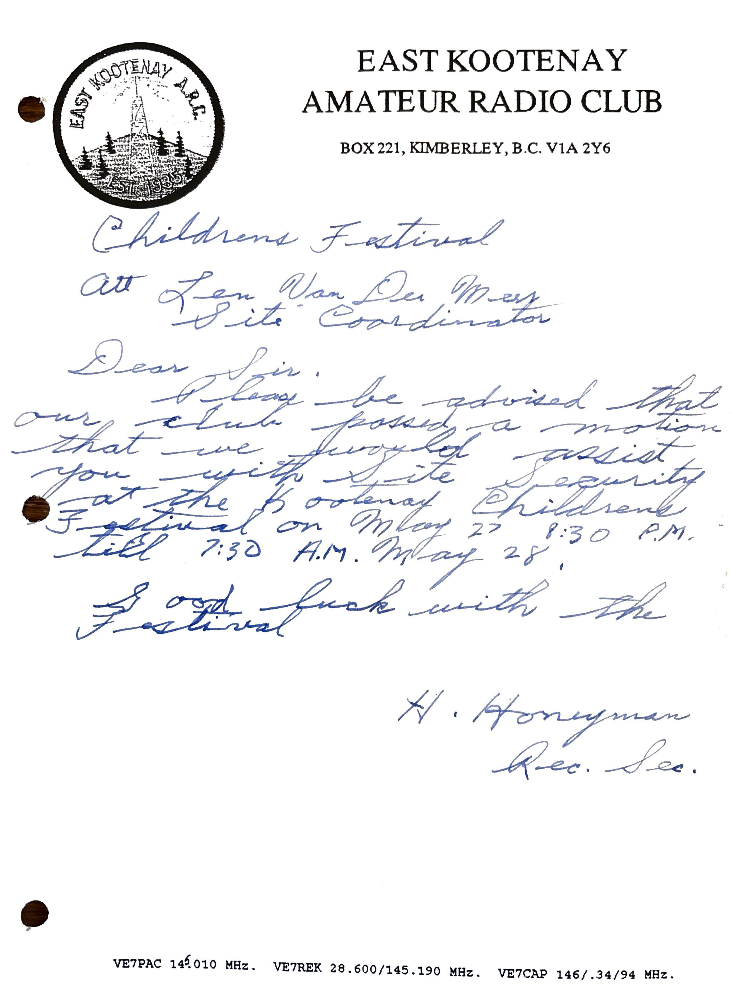 1994- Radio Club security letter.png