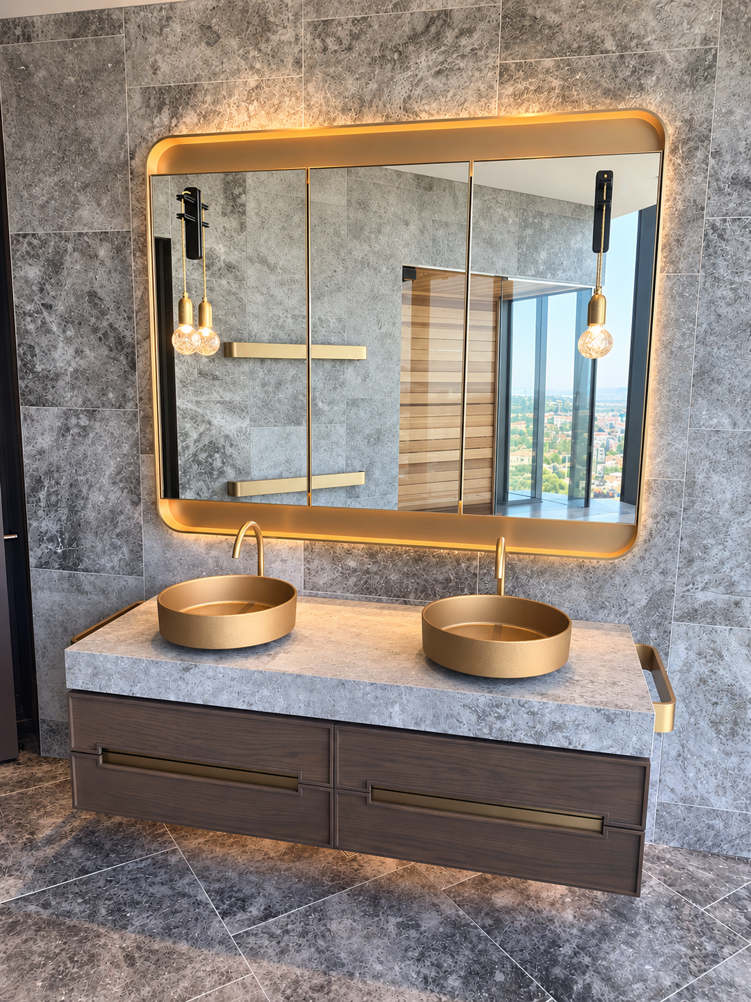 Capitol Grand Apartments Bespoke Brass Mirrors, Towel Rails and Inlays