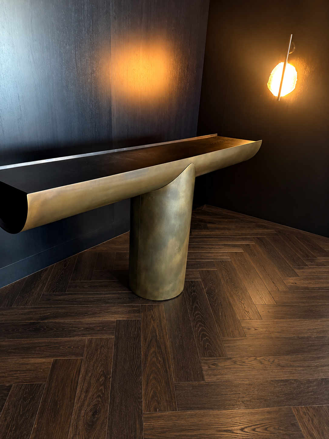 Custom Solid Brass Console Table with Patina