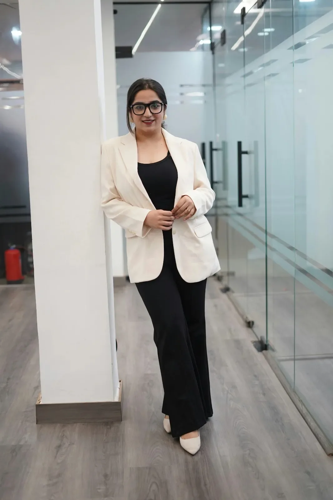 a woman wearing dress for interview