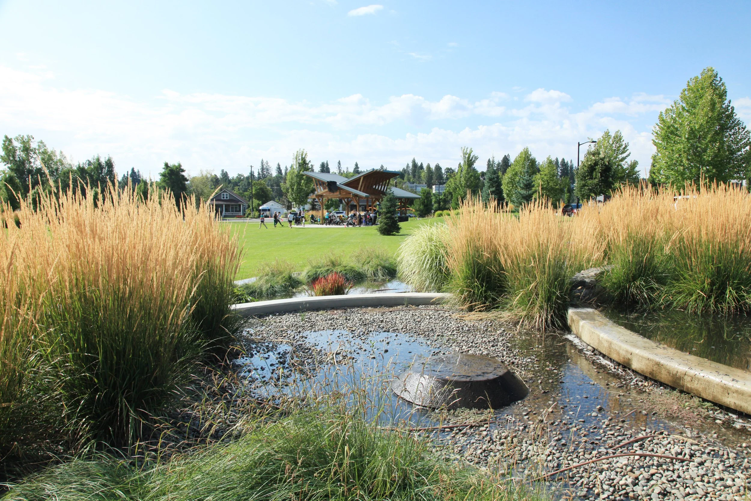 Olmsted Brothers Green_Raingarden Partially Dry-Moms Group under Shelter.jpg
