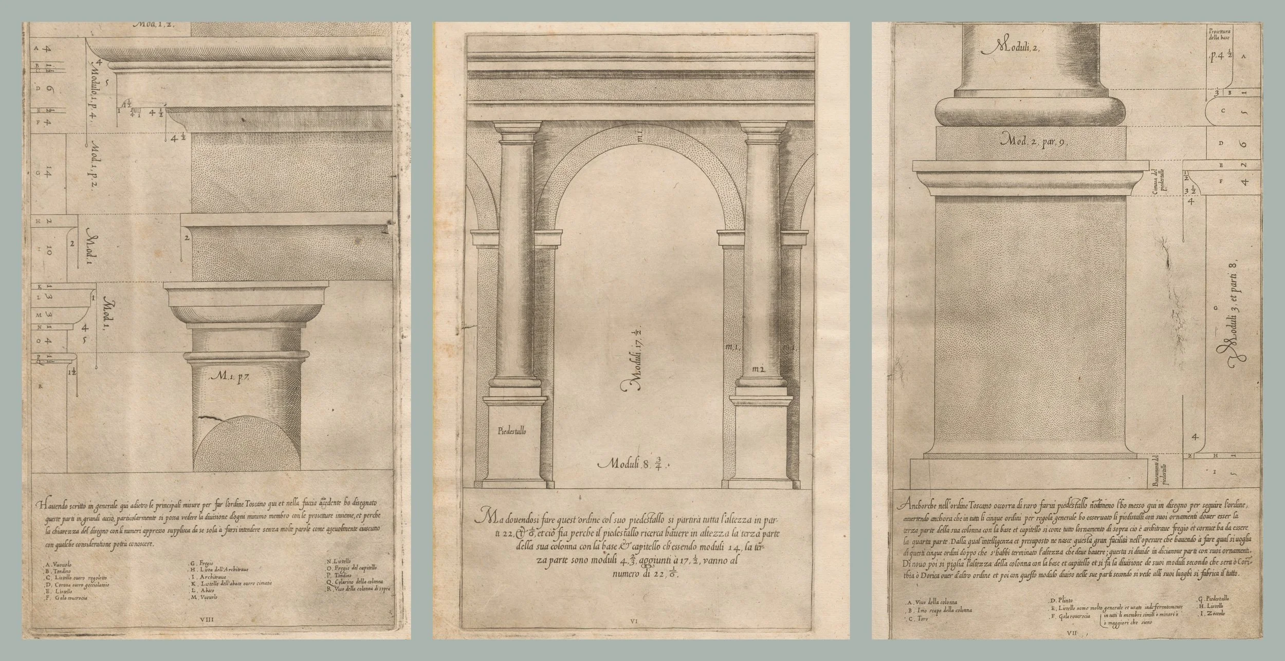 Images: Plates describing the Tuscan order from The Five Orders of Architecture by Giacomo Barozzi da Vignola