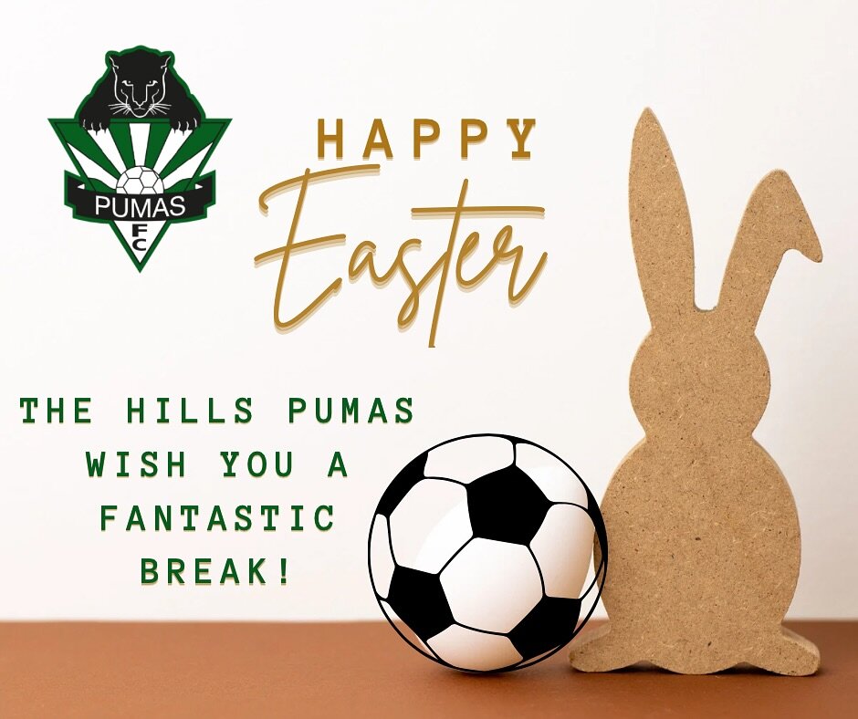 We wish our families a happy and safe Easter Holiday!

Our team will be taking a short break, but we look forward to seeing you all at next week&rsquo;s training ⚽️

#PlayPumas #HillsPumas 
🤍💚🖤
