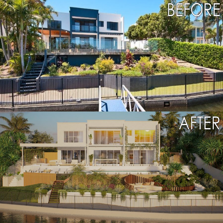 House Renovation Before & After 19 Montego Ct. Mermaid Waters QLD 4218 Backyard Renovation Makeover Fire Pit, BBQ Area, Sun Deck.jpg