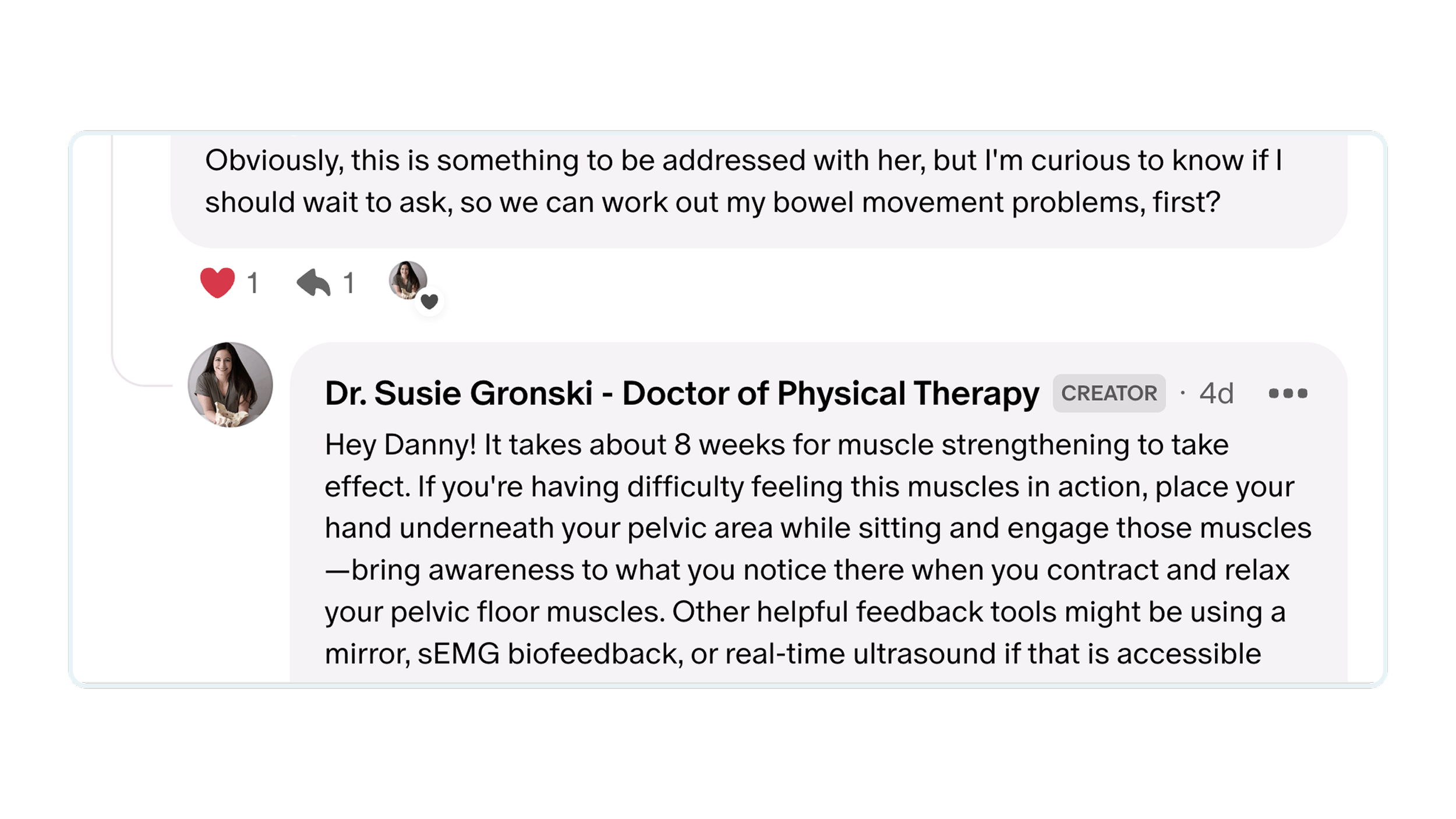 Post of Dr. Susie G's answer to a question