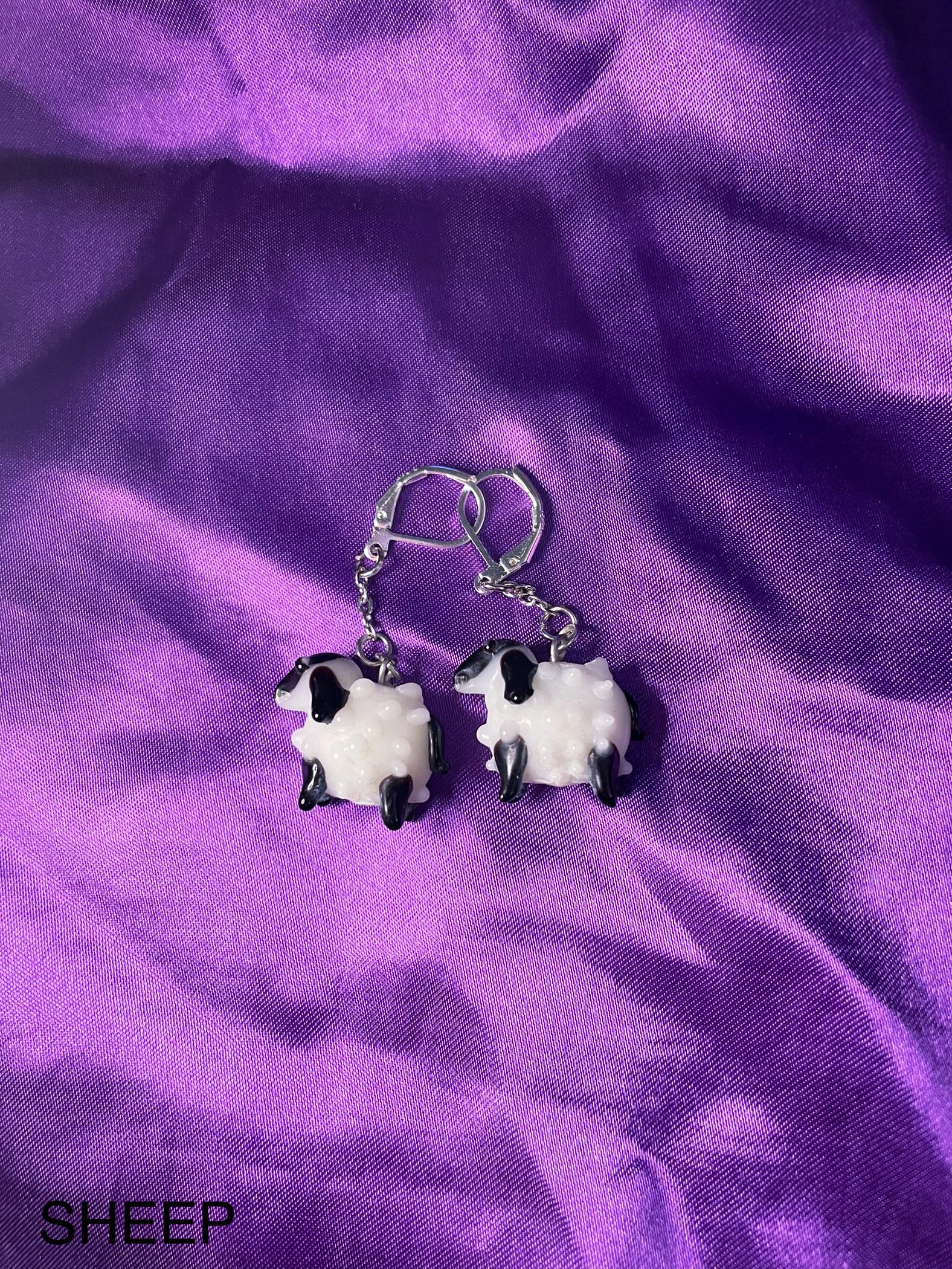 Lampwork Glass Sheep Earrings