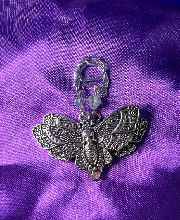 Cottagecore Witchy Deathhawk Moth Crystal Earrings