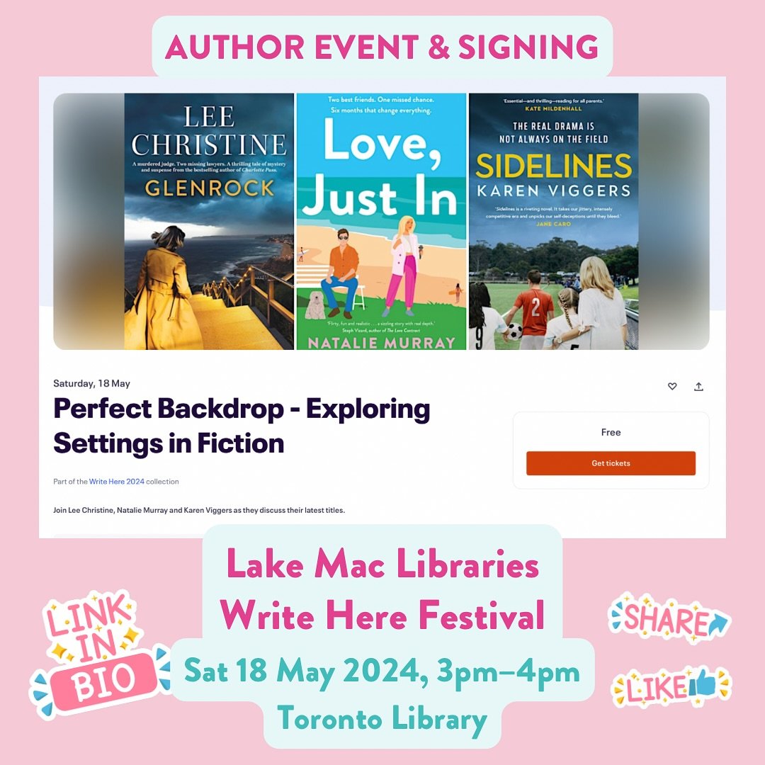 I can't wait to chat all things books and settings with the amazing @karen_viggers and @leechristine59 as part of this year's Write Here Festival by @lakemaclibraries! This is such a lovely festival, which I have attended every year - I'm so thrilled