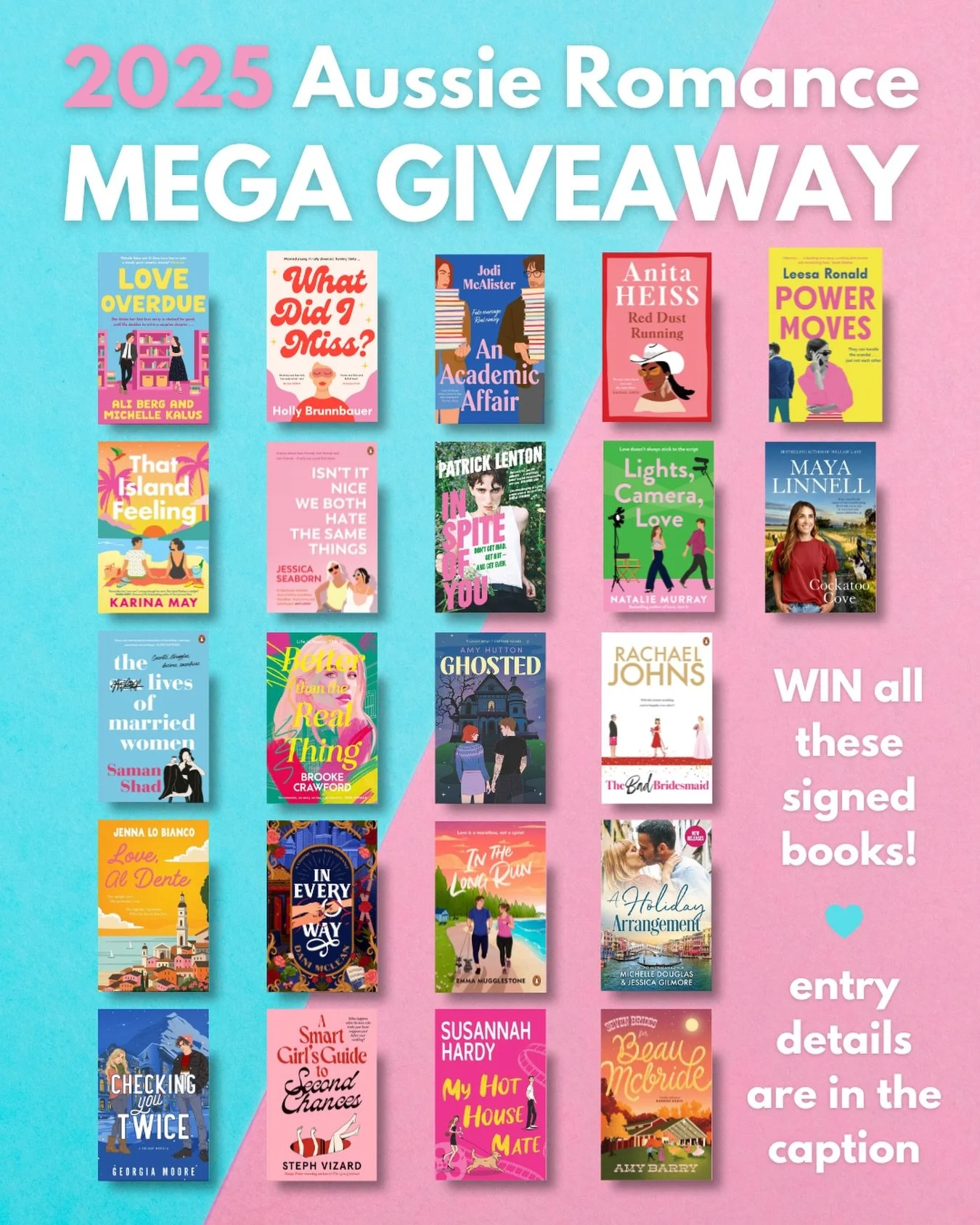 ✨ 2025 IN LOVE MEGA GIVEAWAY ✨
 
Win ALL of these Aussie romances that made hearts race this year, each one signed by the author! This competition is open to residents of Australia only (apologies to friends in other lands!). 

✨ TO ENTER ✨

1) FOLLO