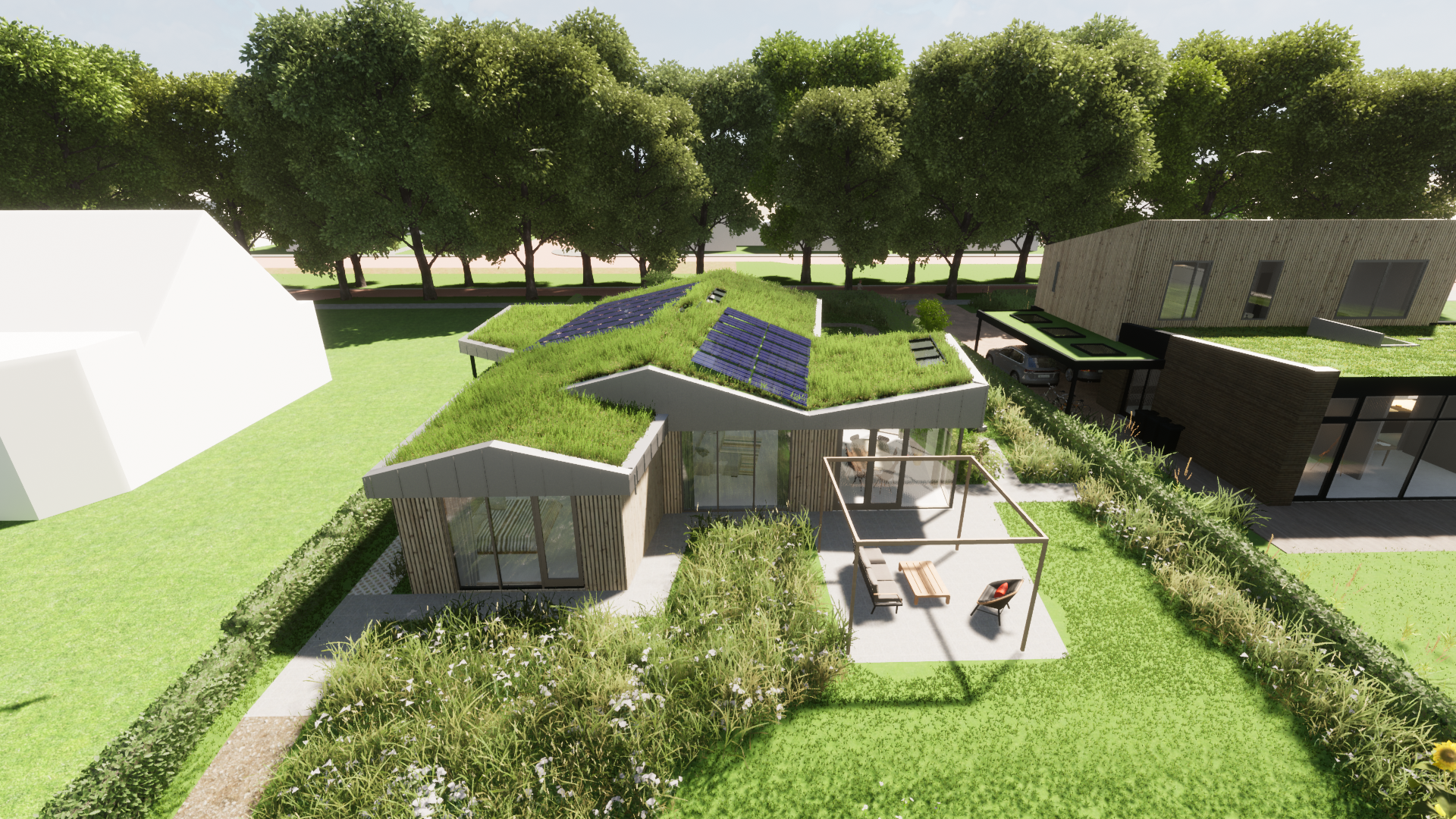 de zonnepanelen op het dak voorzien de woning door het jaar van voldoende energie