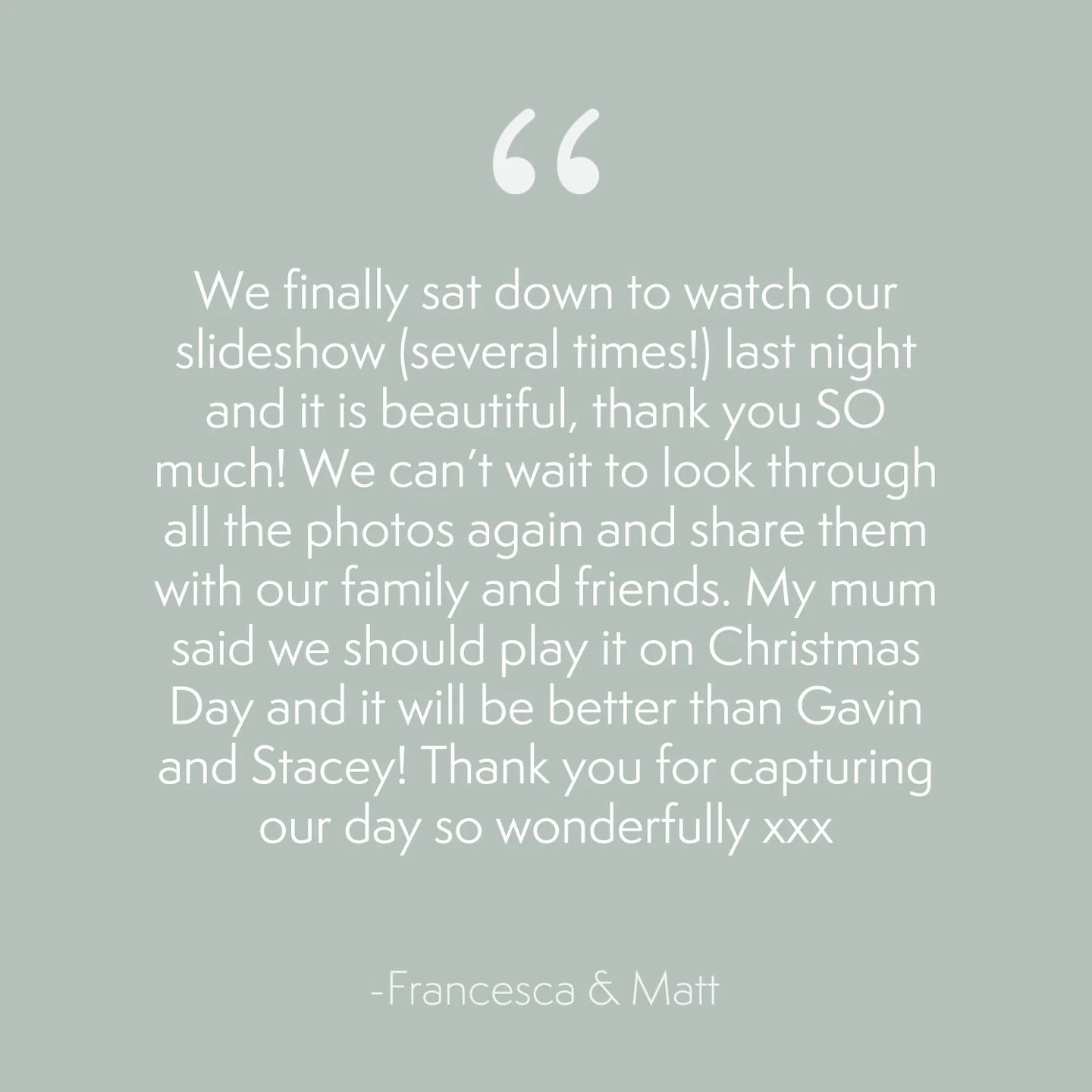 &lsquo;Better than Gavin &amp; Stacey!&rsquo; 🎄 Now that&rsquo;s a compliment I&rsquo;ll never forget! Thank you so much, Francesca &amp; Matt, for your lovely words &mdash; your day was truly magical. Wishing you the happiest first Christmas as hus
