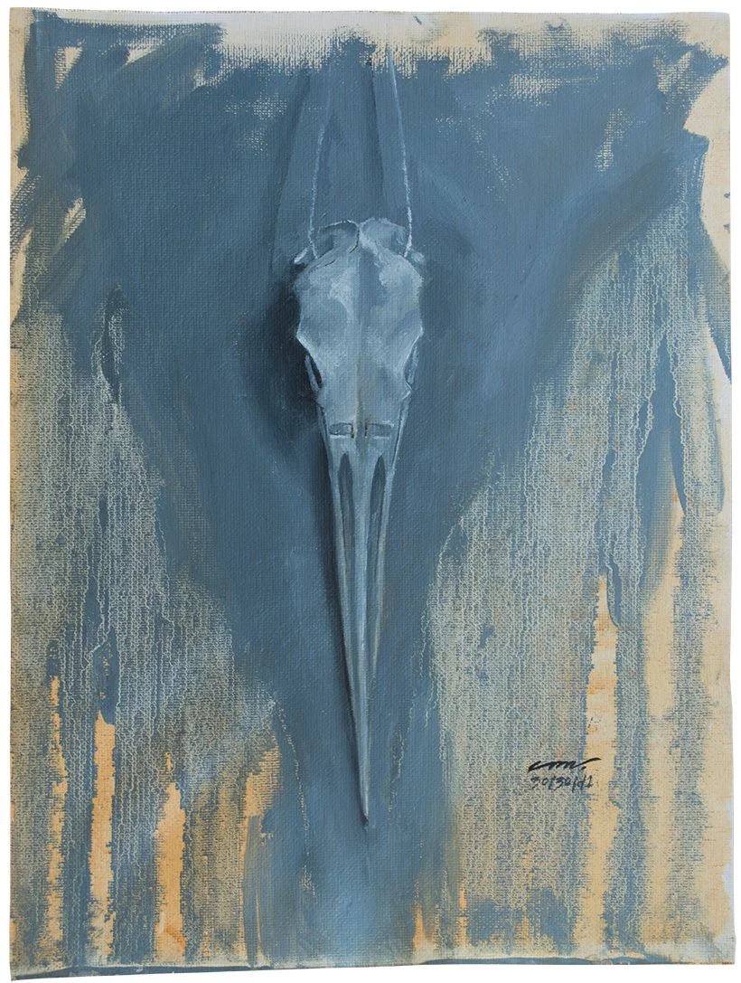 blue heron skull painting