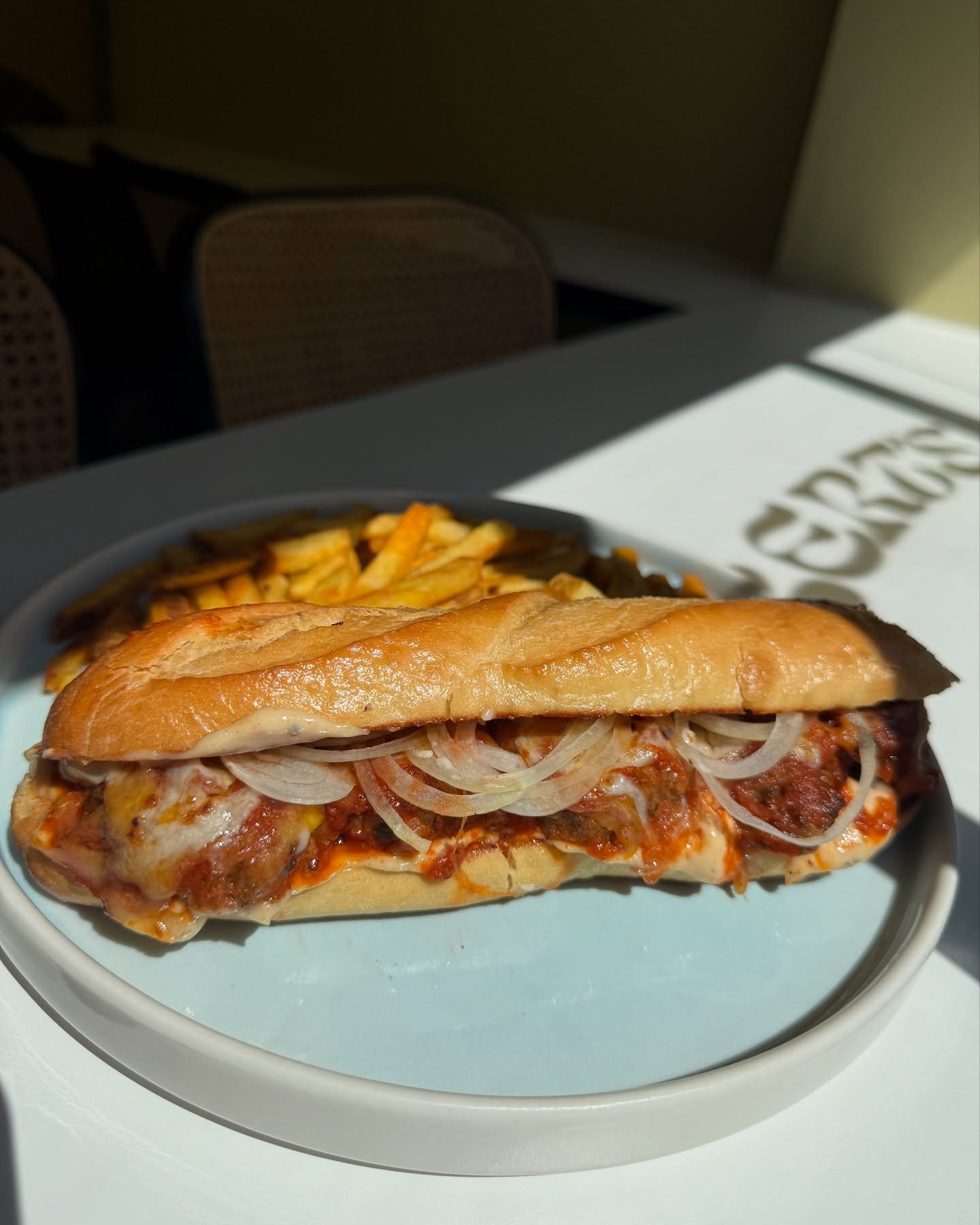 Meatball sub is back! @mjoneillbutchers beef, tomato sauce, melted cheese, onions, chipotle mayo on a sub 💋