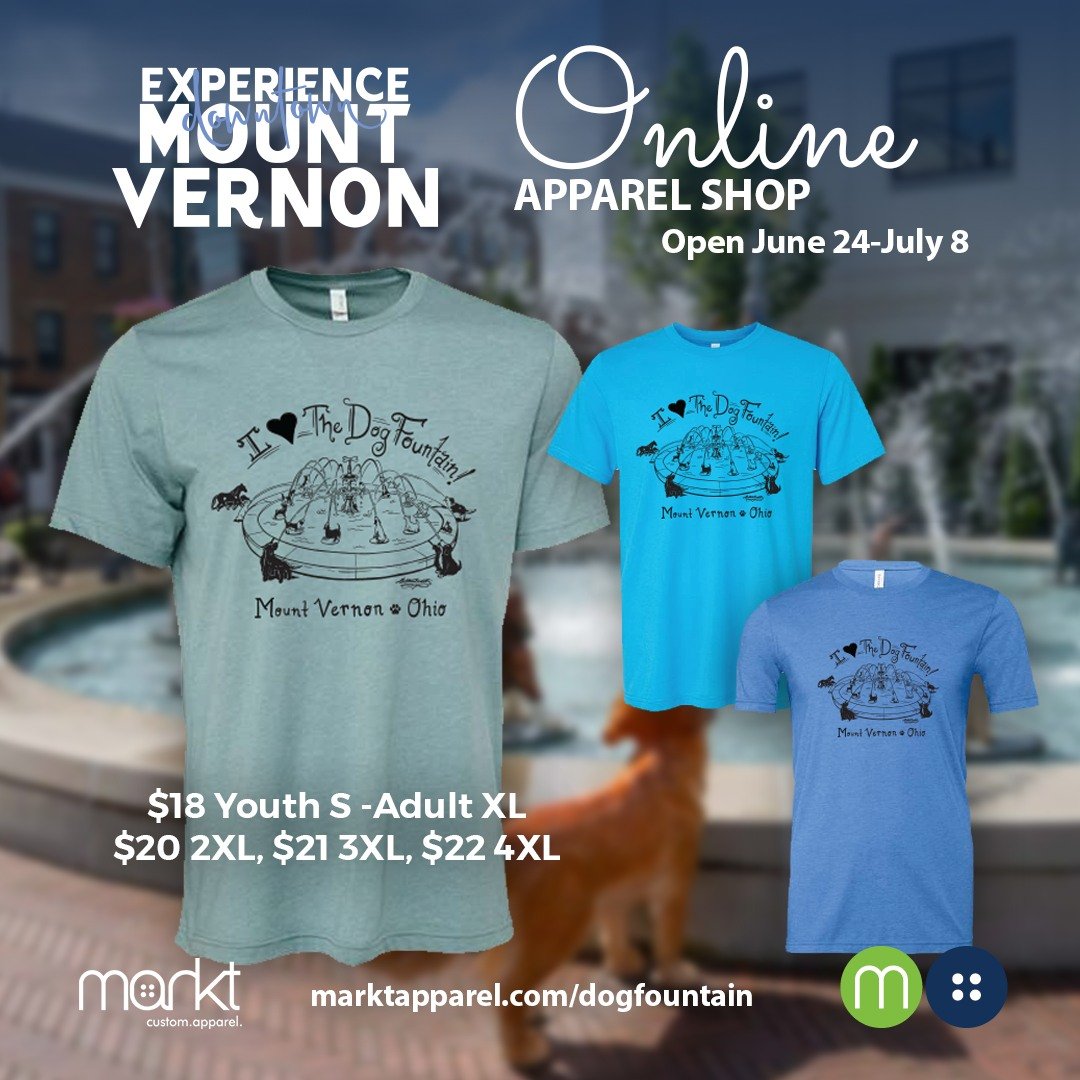 🐶💦 The I ❤️ The Dog Fountain apparel shop is officially OPEN!
From now through July 8th, snag your favorite tee in honor of oneMount Vernon&rsquo;s most beloved landmark &mdash; the South Main Plaza Dog Fountain!

🛍️ Shop here: https://marktappare