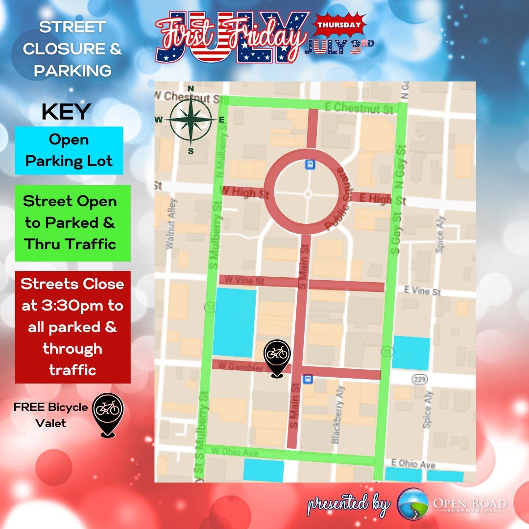 🚧 Street Closures + Parking Reminder🚧
Reminder! Streets close to parked and through traffic at 3:30 PM on July 3 🚧 Here&rsquo;s your guide to closures &amp; public parking 🗺️ Don't forget, you can ride your bicycle and take advantage of the FREE 