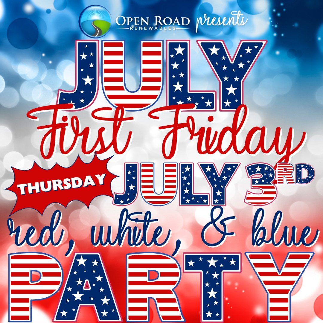 TONIGHT is the Red, White, &amp; Blue Party at July First Friday presented by Open Road Renewables - ON THURSDAY! Music, food, games, &amp; fun from 6&ndash;9PM in Downtown Mount Vernon. Come kick off your Independence Day Weekend with us!