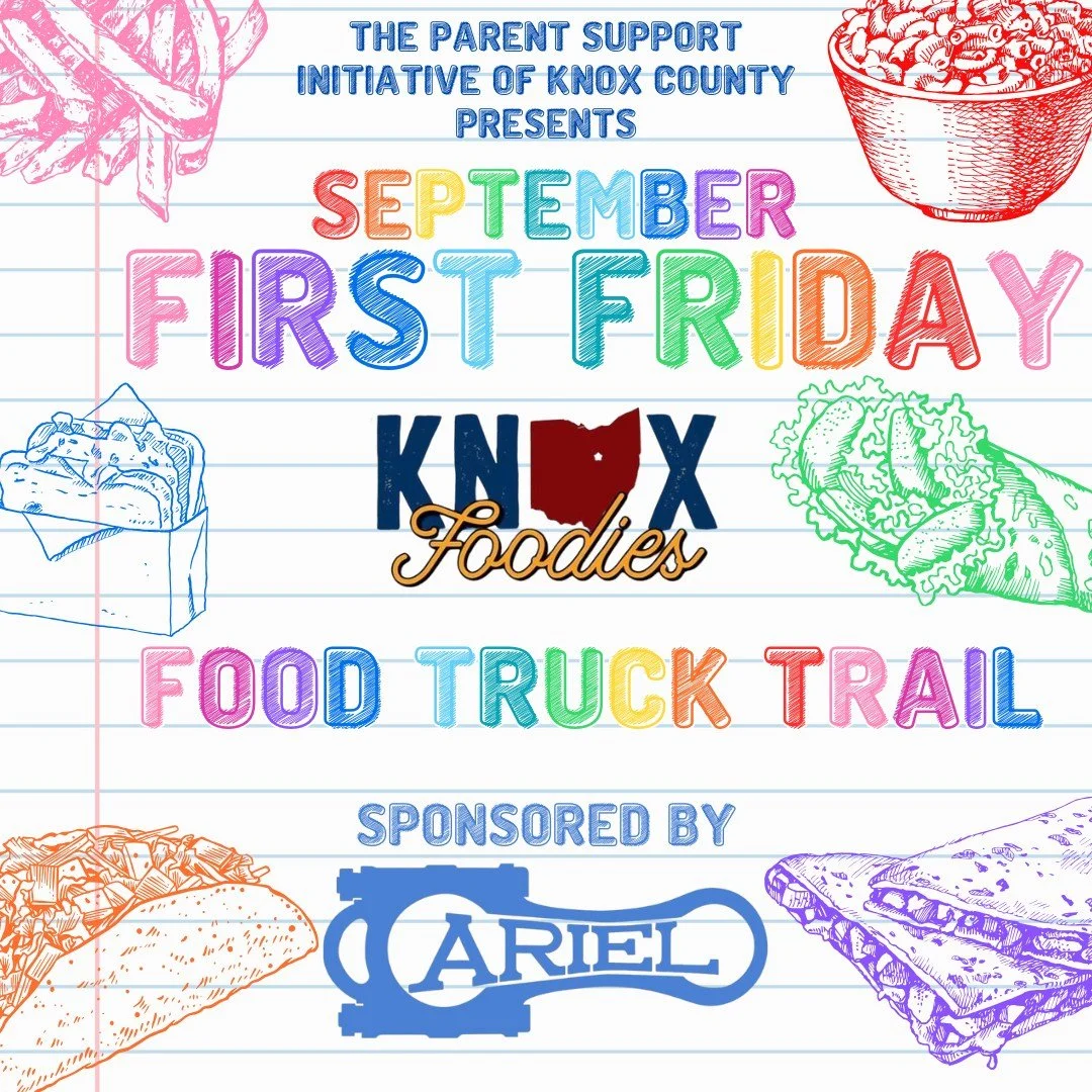 It's lunchtime and we are already thinking about the September First Friday food truck line-up!

🍟🌮🍧 The Knox Foodies, LLC Truck Trail, presented by Ariel Corporation, is back!
Enjoy over 10 delicious food trucks serving up everything from comfort