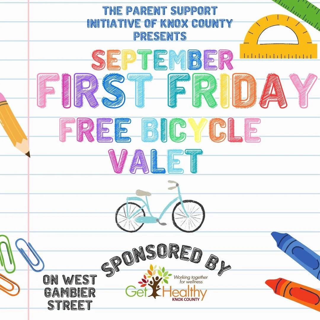 🚲 Ride on in &mdash; we&rsquo;ve got you covered!
Get Healthy Knox County is hosting a Free Bicycle Valet at September First Friday!
Park your bike safely and securely while you enjoy everything the event has to offer &mdash; music, food, fun, and m