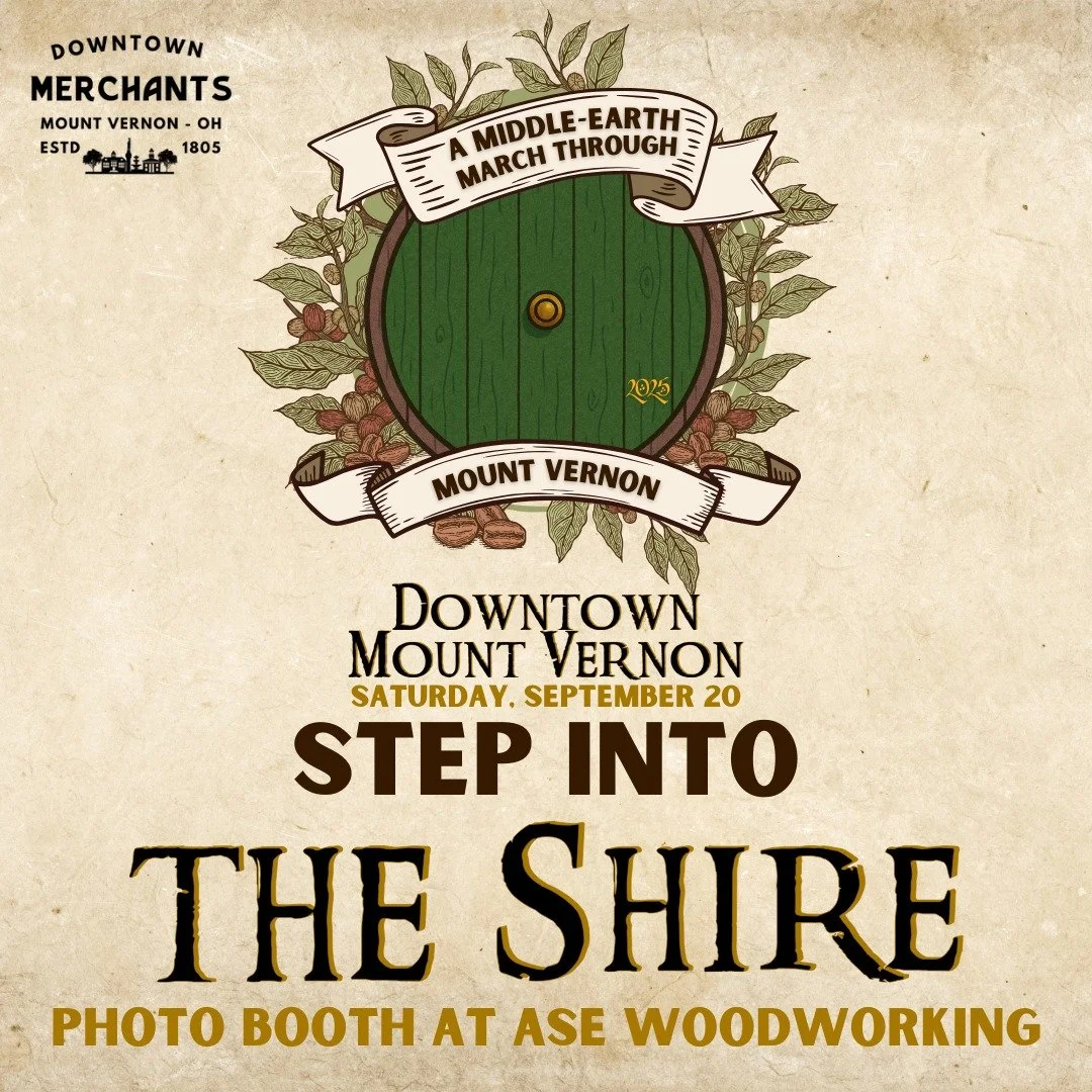 Step into the Shire 📸🍃 Capture your quest at the themed photo booth during A Middle-earth March through Mount Vernon at ASE Custom Woodworking, Saturday, September 20!
Hosted by the Mount Vernon Downtown Merchants 
More info: https://www.facebook.c