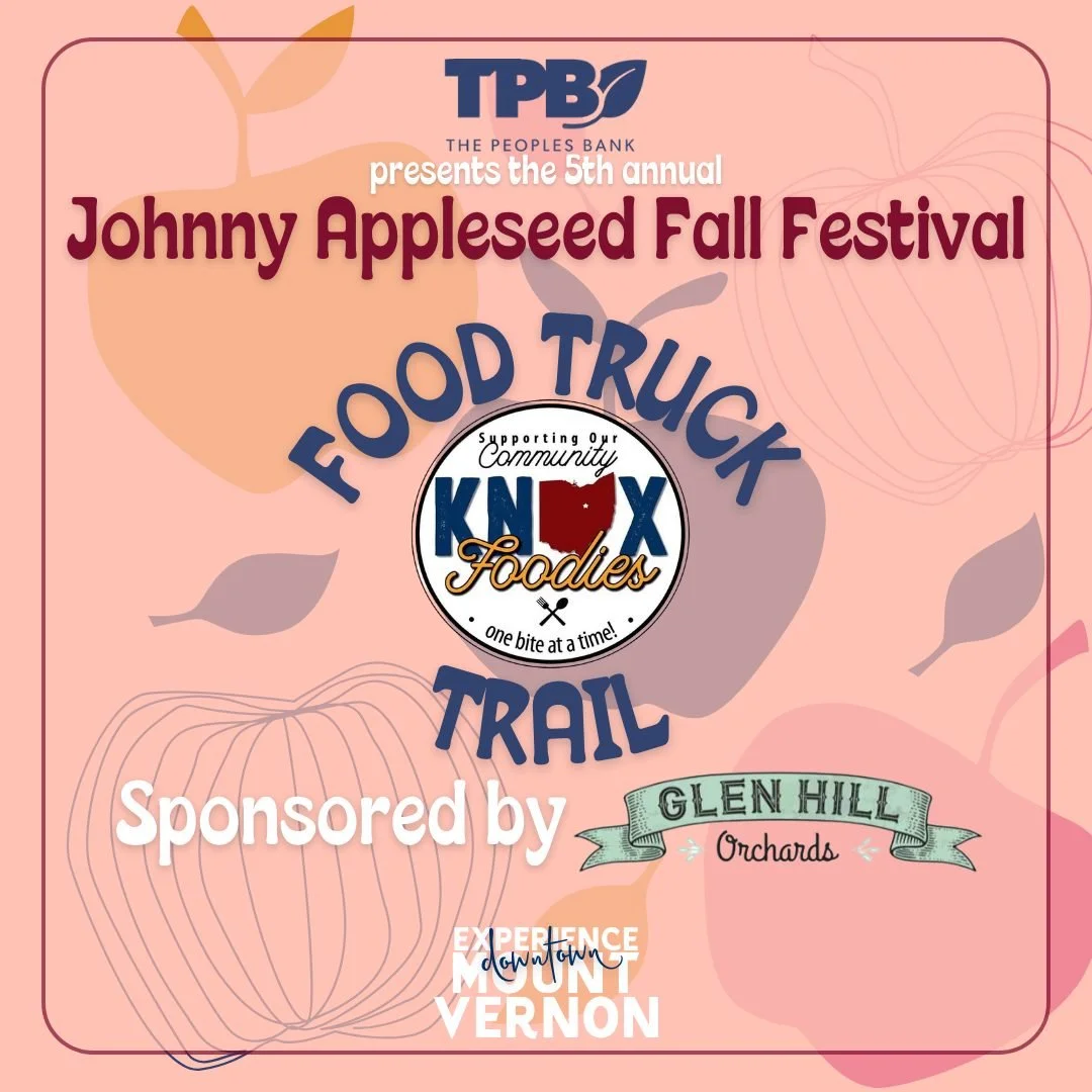 🍂 Come hungry to the Johnny Appleseed Fall Festival! 🍂

The Knox Foodies, LLC Food Truck Trail, presented by Glen Hill Orchards, will line East Ohio Ave with delicious eats. 🌭🍎 And don&rsquo;t forget to stop by the Miller's Farm Market &amp; Gree