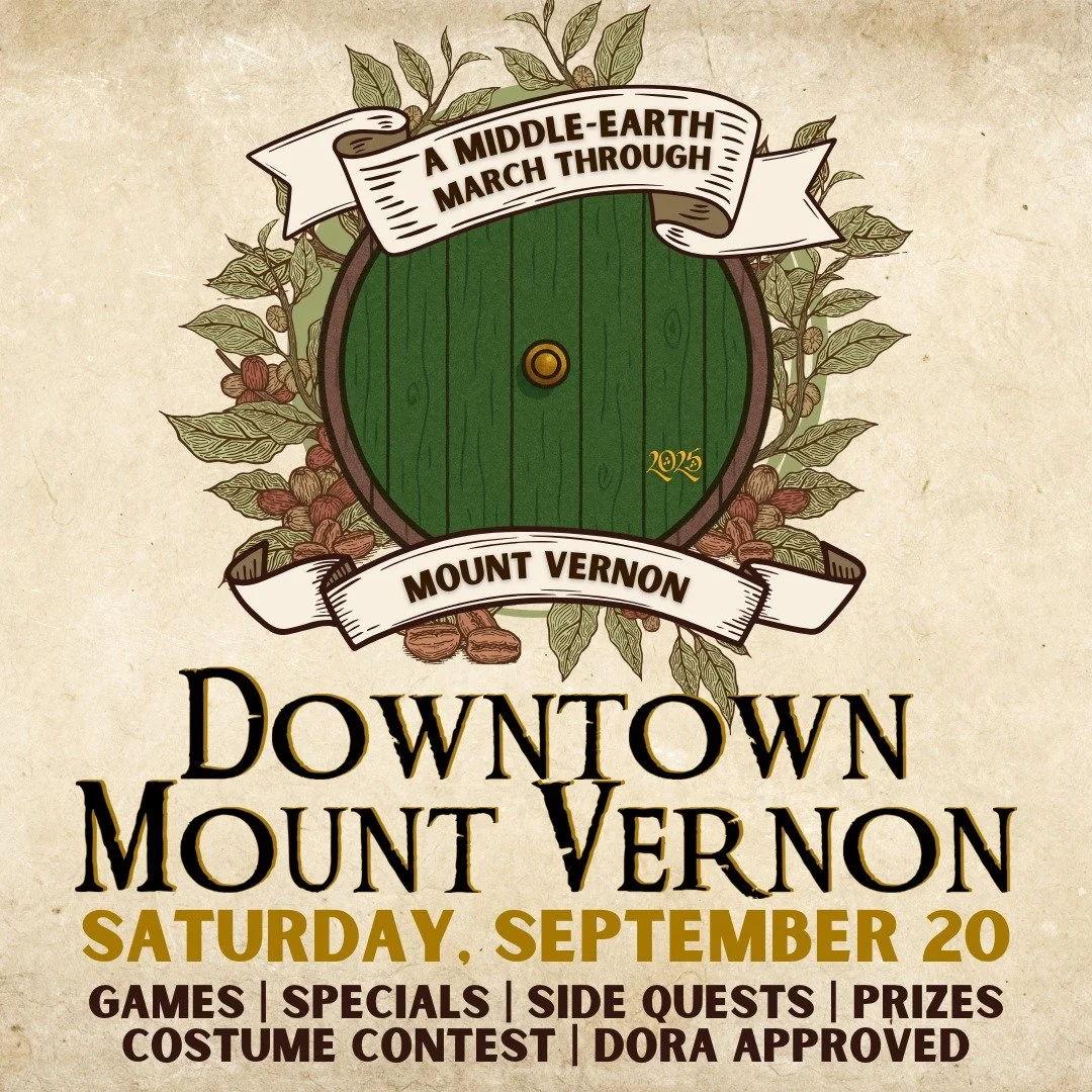 💫IT'S TODAY!💫 Gather your fellowship (your friends, family, acquaintances, etc.), step into the Shire (Downtown Mount Vernon), and join the Mount Vernon Downtown Merchants for an ✨UNEXPECTED PARTY!✨
Stay up to date on all the fun here: https://www.