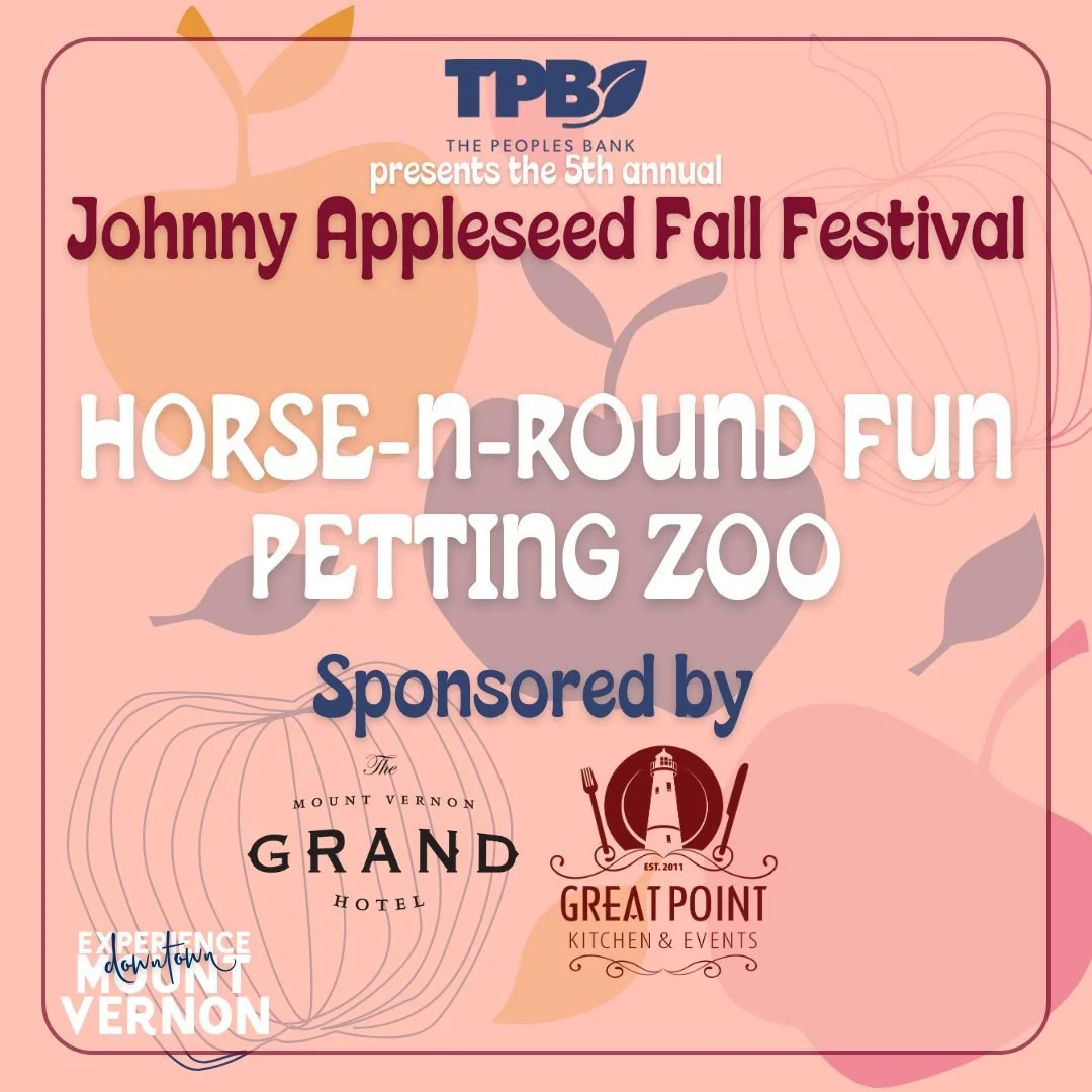 🐑🐐🐇 Meet some furry (and fuzzy!) friends at the Johnny Appleseed Fall Festival! 🐇🐐🐑

Thanks to the Mount Vernon Grand Hotel and Great Point Kitchen &amp; Events, this year&rsquo;s festival will welcome the Horse -N- Round Fun LLC petting zoo! S