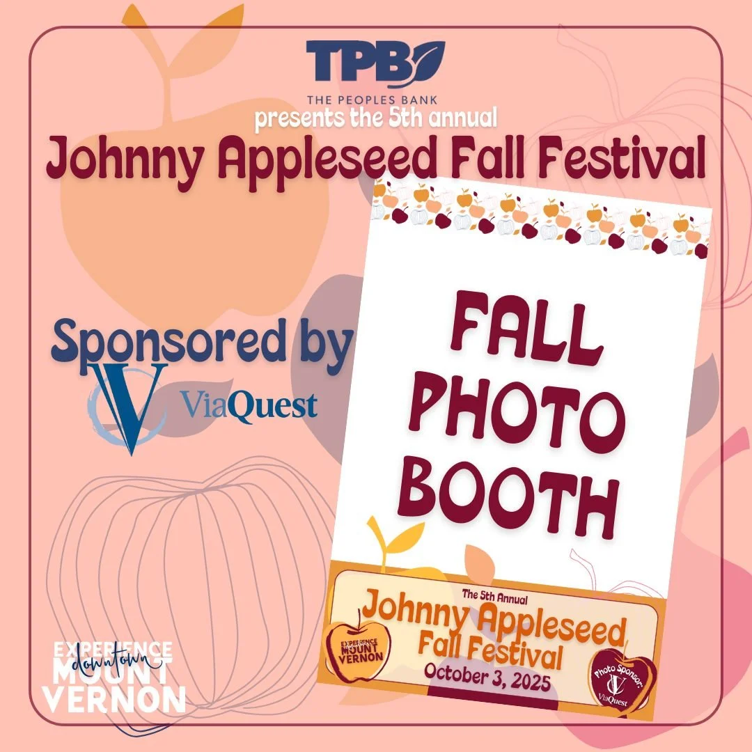 📸Don't forget to stop by the FREE fall photo booth sponsored by ViaQuest, Inc. at the 5th Annual Johnny Appleseed Fall Festival presented by The Peoples Bank of Gambier on Friday!🍂🍁🎃

Friday, October 3 | 5:00-8:00 p.m.
East Ohio Avenue, Downtown 