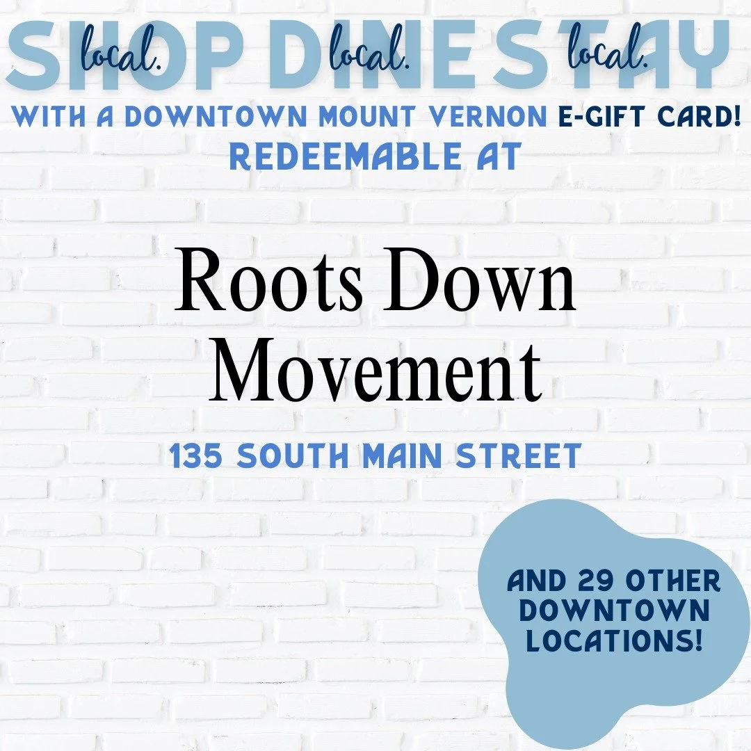 🧘&zwj;♀️ Downtown e-Gift Card Spotlight: Roots Down Movement 🧘&zwj;♀️
Get moving at Roots Down Movement on South Main Street! They offer many different fitness and wellness classes. 
Good news: the Downtown Gift Card works here too.
Buy a Downtown 