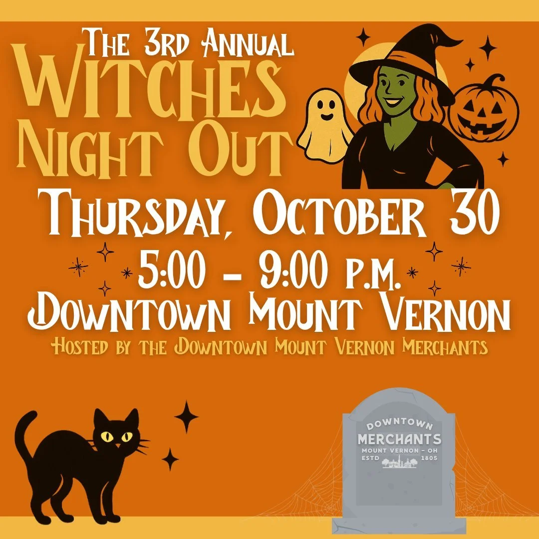T-minus 1 day until downtown goes full ✨witchy!✨ Join the Mount Vernon Downtown Merchants for the 3rd Annual Witches Night Out tomorrow, Thursday, October 30th from 5:00-9:00pm! Don't forget, this is also a DORA event, so you can grab an adult bevera